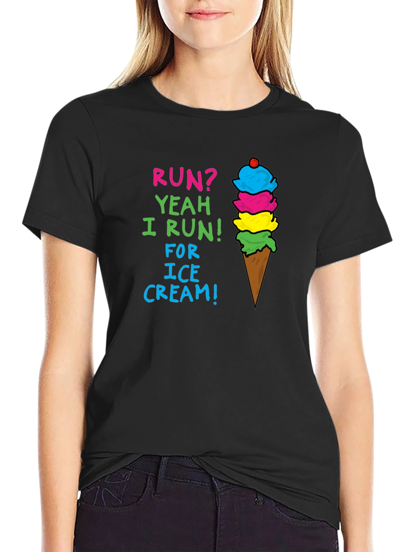 Black Run for Ice Cream T-Shirt - Cute Foodie Tee view 2