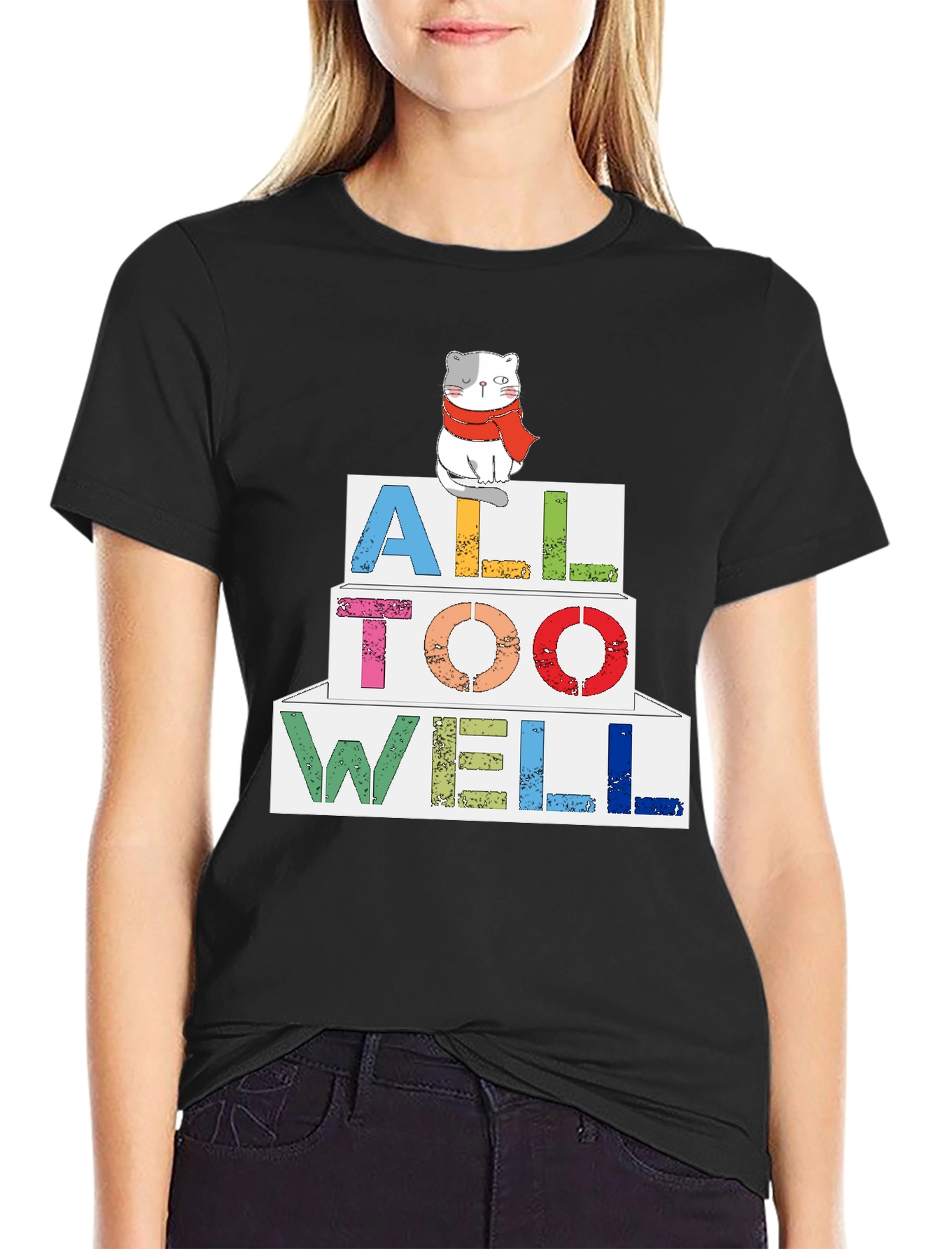 Black All Too Well Cat Graphic Tee - Soft Cotton Blend view 2