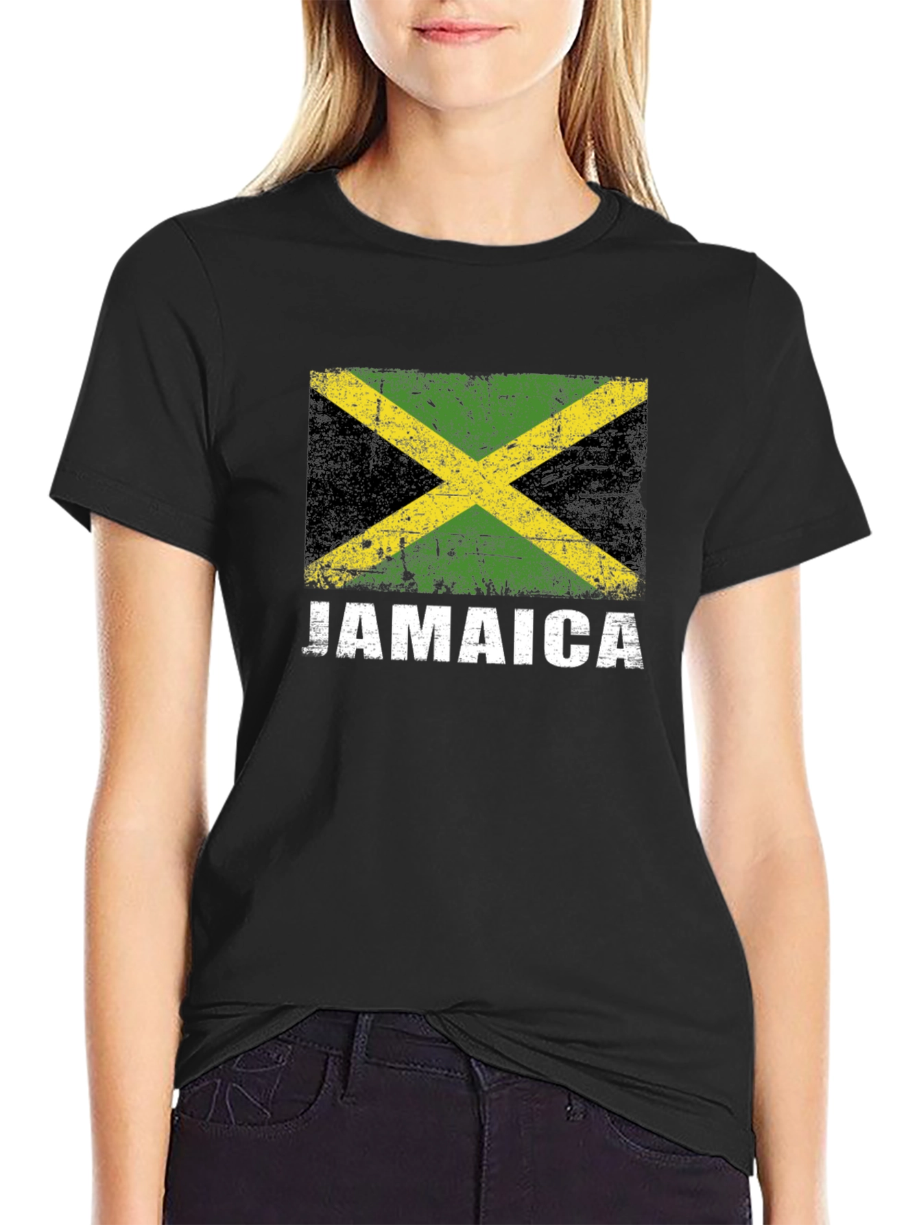 Black Jamaica Flag T-Shirt - Distressed Design view 2