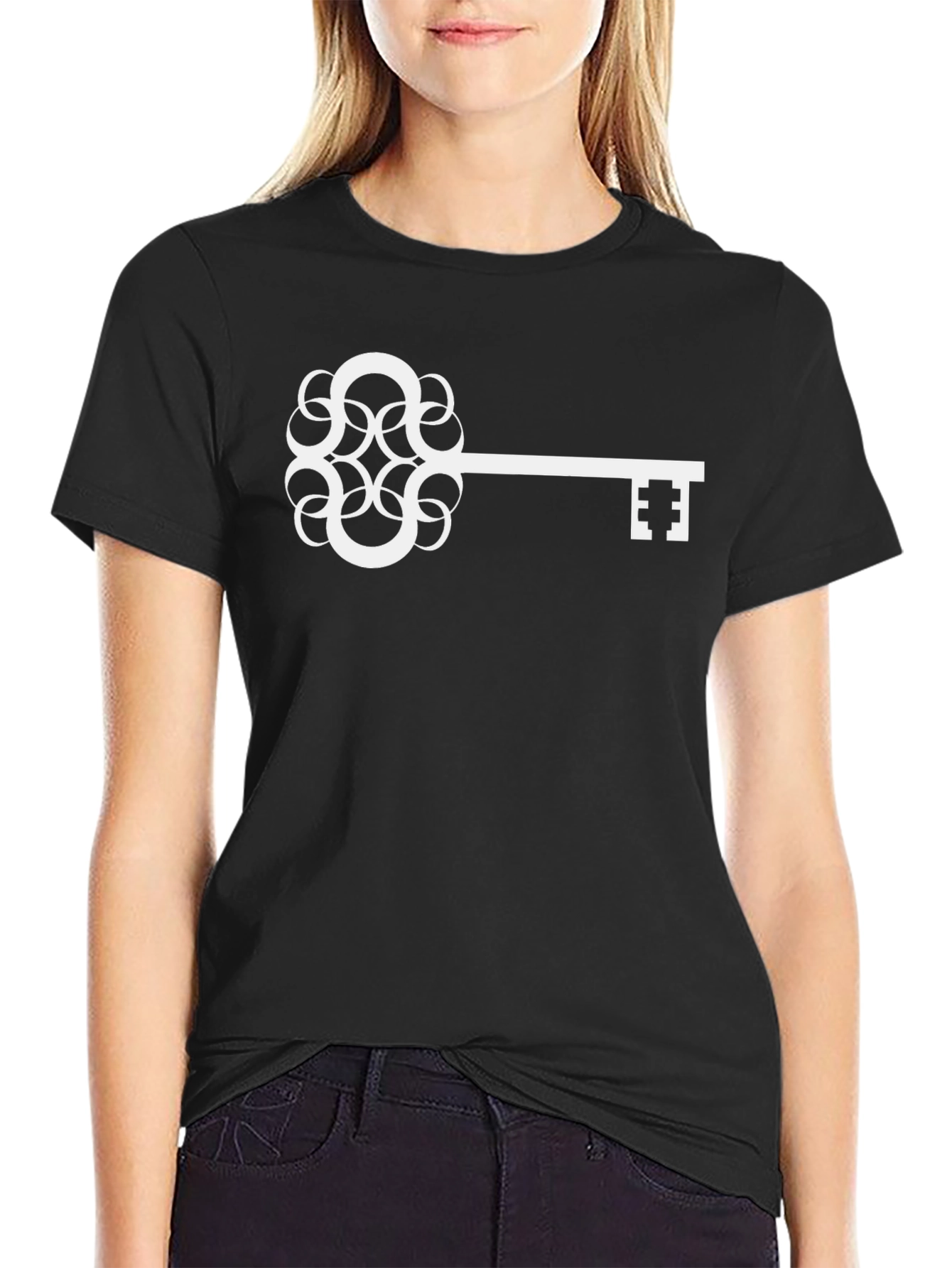 Black Stylish Key Graphic Tee - Black Cotton Blend view 2