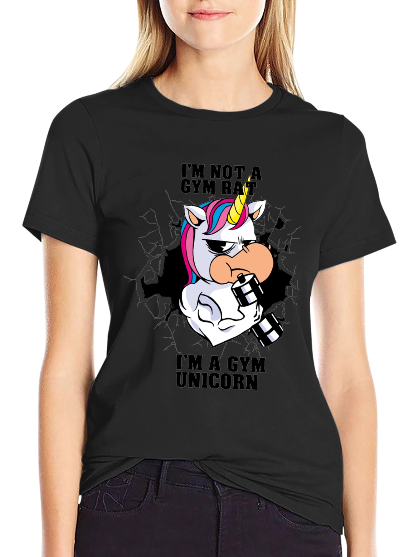 Black Gym Unicorn T-Shirt - Workout Apparel view 2