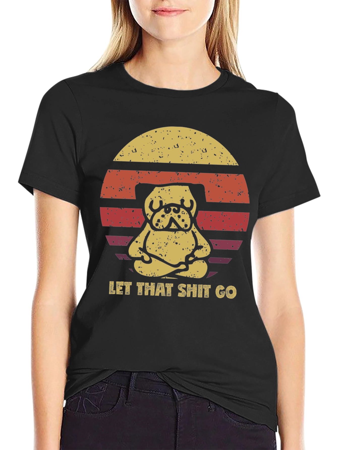 Black Zen Pug T-Shirt - Let That Shit Go view 2