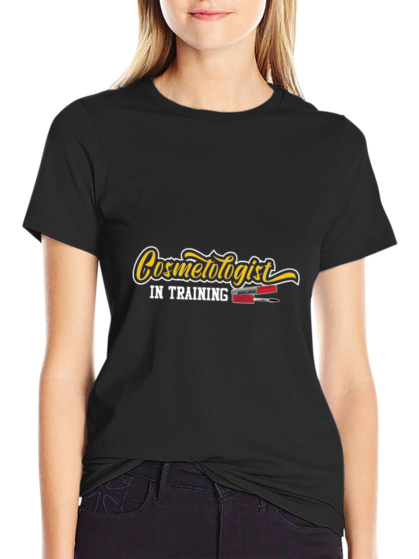 Black Cosmetologist In Training T-Shirt - Stylish Black Tee view 2