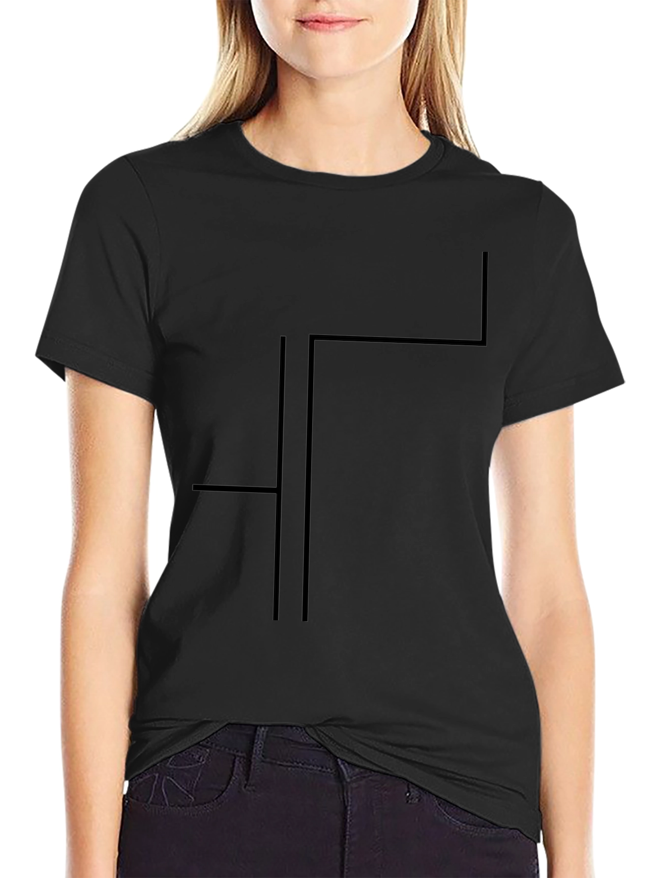 Black Minimalist Black T-Shirt Geometric Design view 2