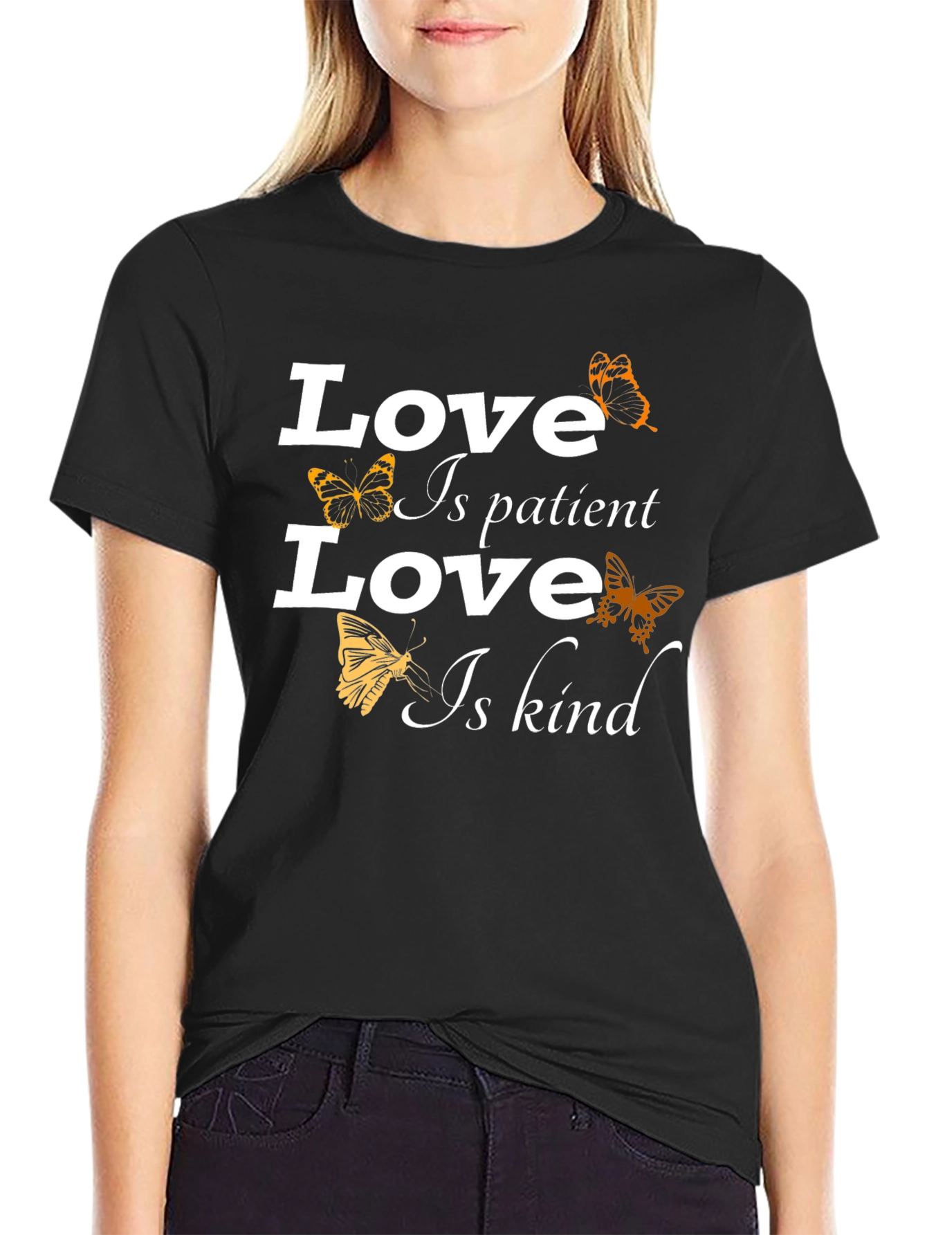 Black Love Is Patient T-Shirt - Butterfly Design view 2