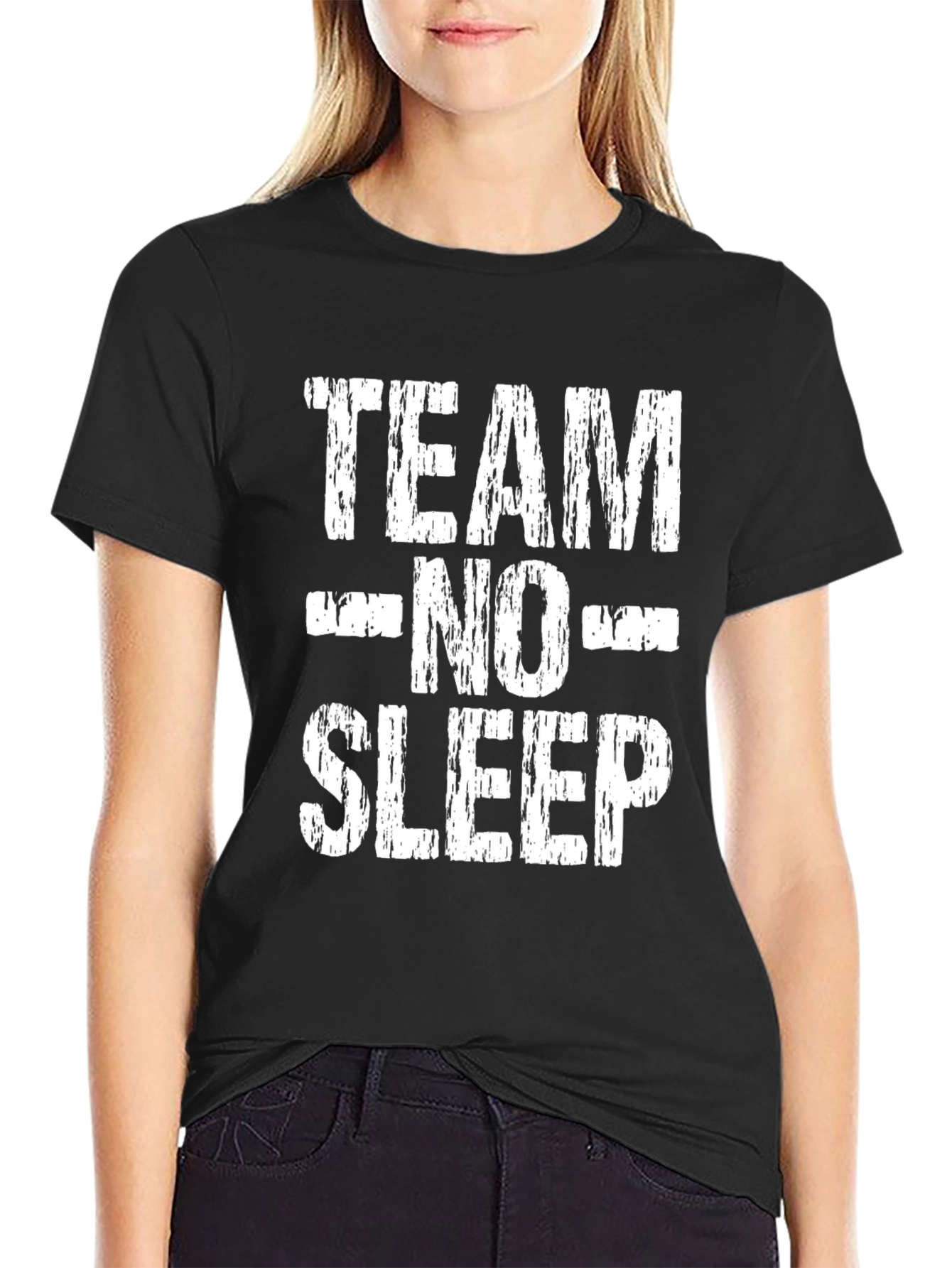Black Team No Sleep Graphic T-Shirt - Black Cotton Tee view 2