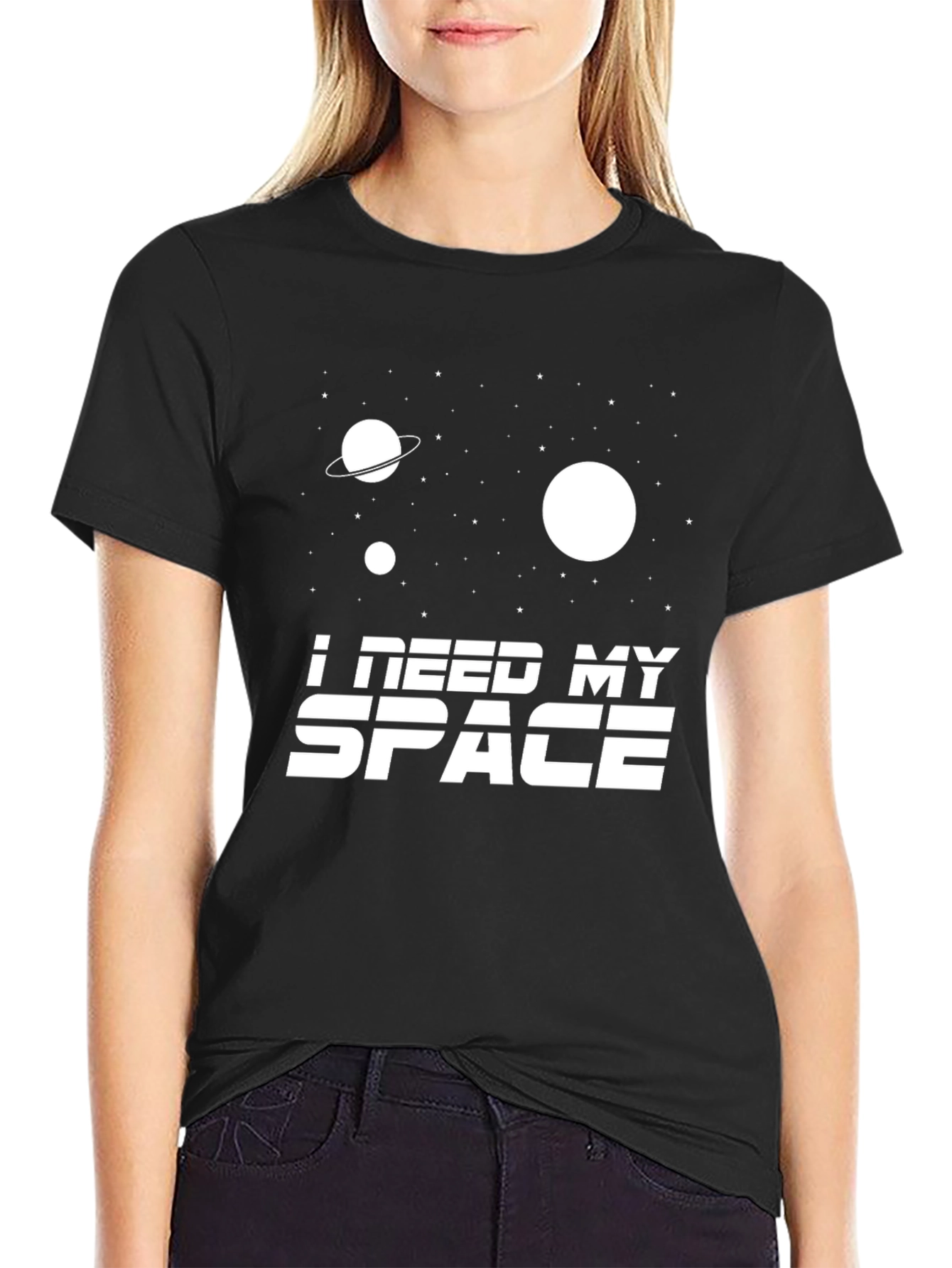 Black I Need My Space Graphic T-Shirt - Black Cotton Tee view 2