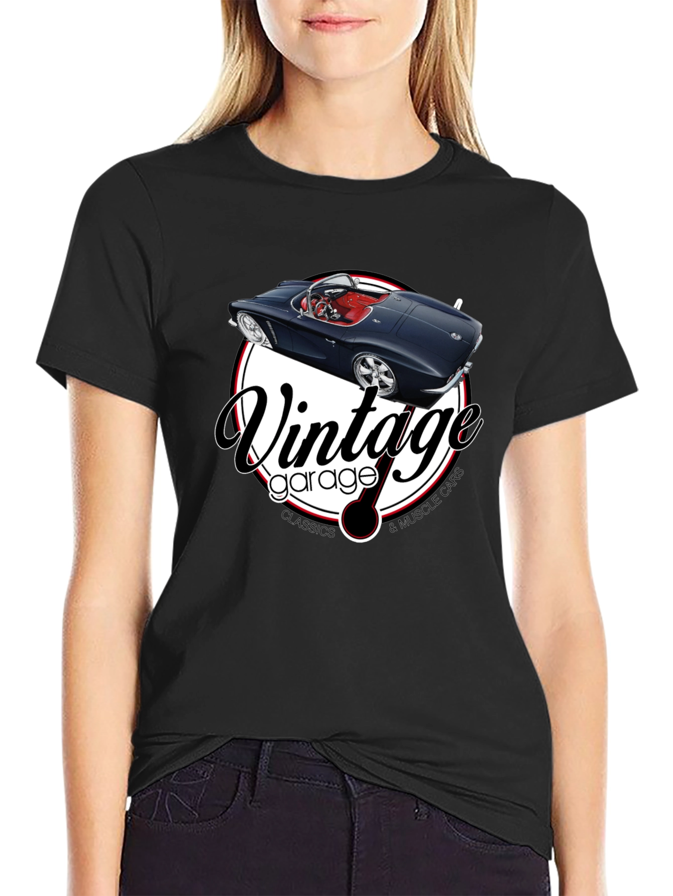 Black Vintage Garage Muscle Car T-Shirt view 2