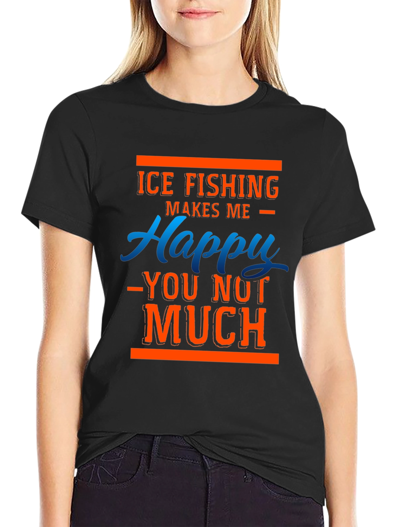 Black Ice Fishing Makes Me Happy T-Shirt view 2