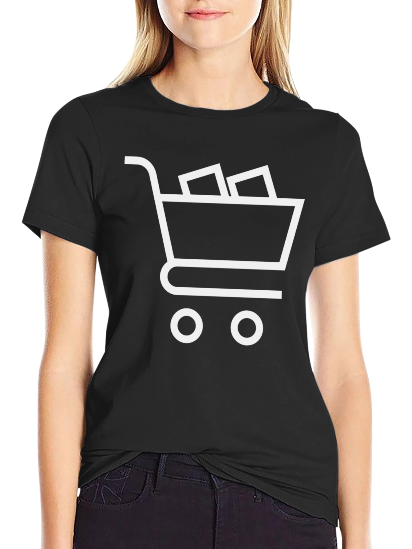 Black Shopping Cart Graphic T-Shirt - Modern Black Tee view 2