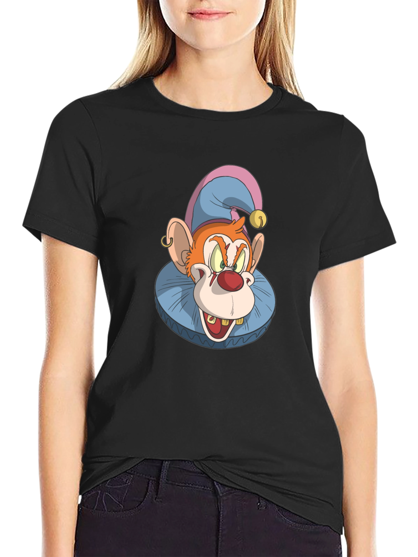 Black Clown Monkey Graphic Tee - Black Cotton T-Shirt view 2