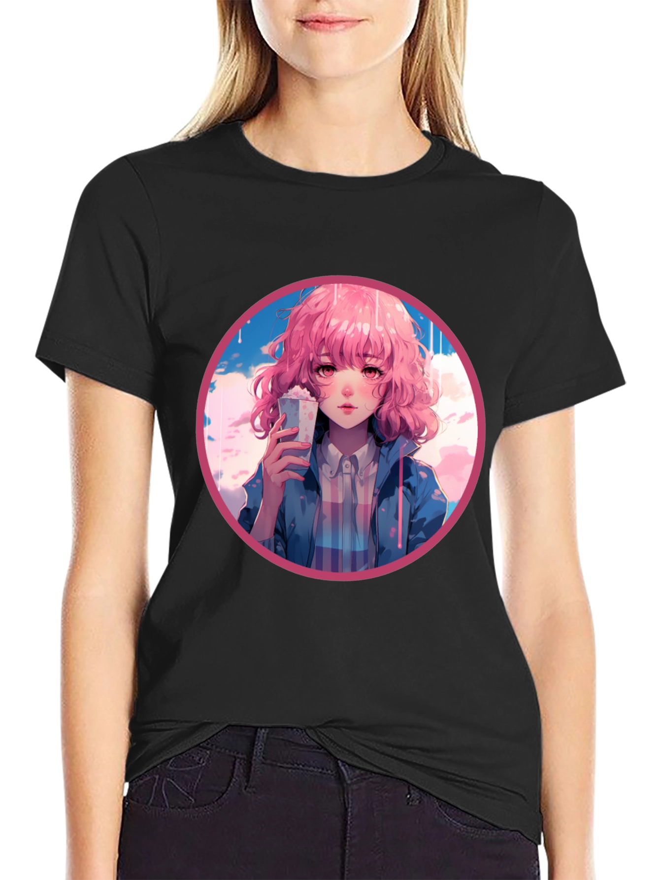 Black Anime Girl Graphic Tee - Stylish and Unique Design view 2