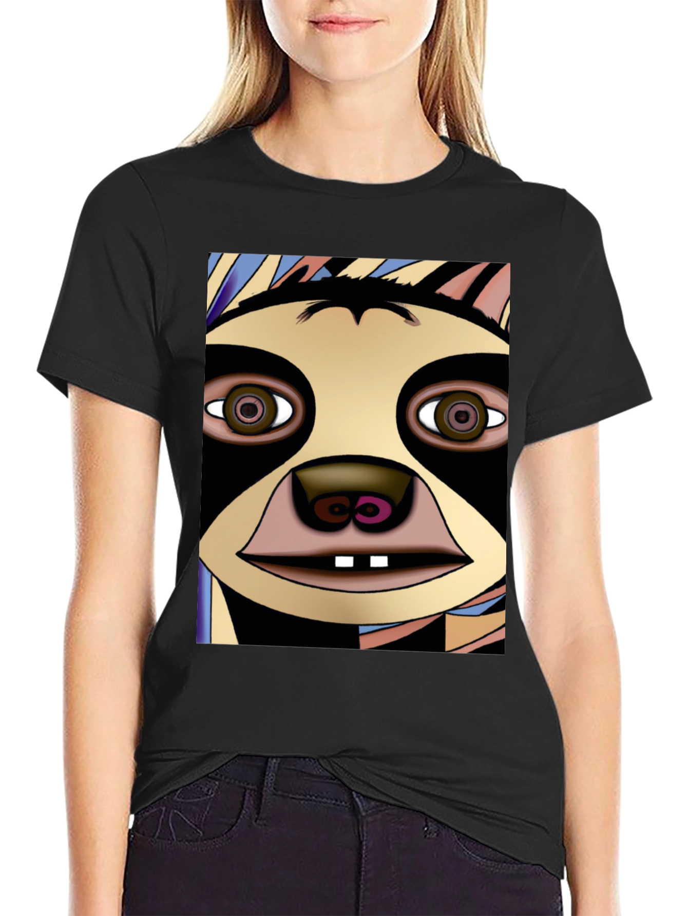 Black Sloth Face Graphic Tee - Unique Design view 2