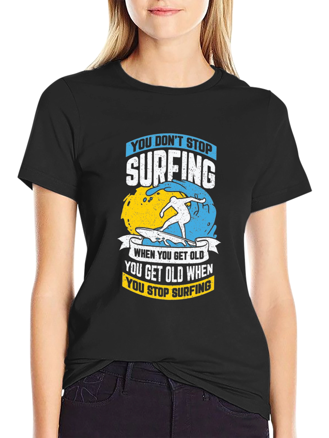 Black Surfing Graphic T-Shirt - Never Stop Surfing! view 2