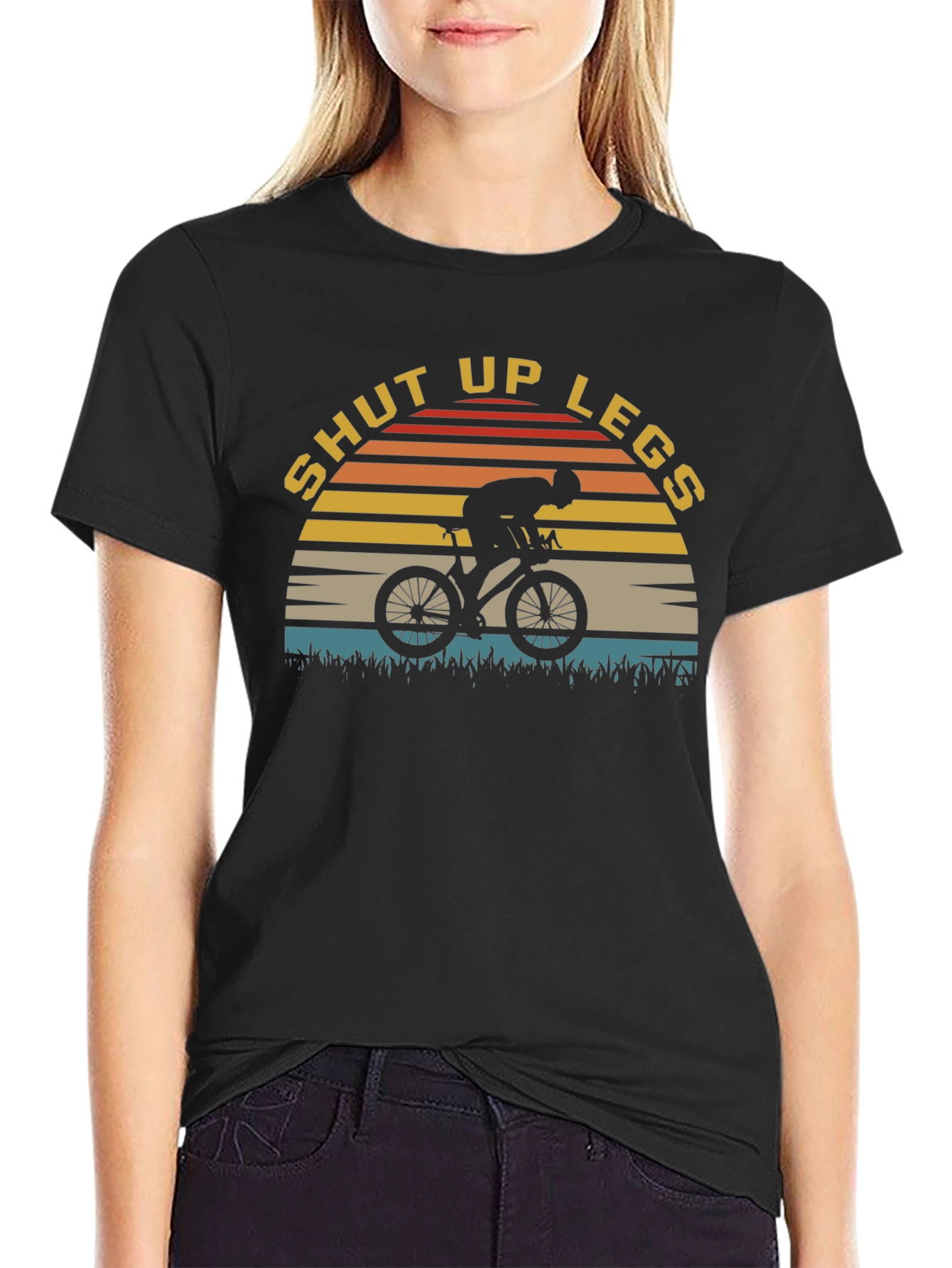Black Shut Up Legs Cycling T-Shirt - Retro Style Cyclist Tee view 2
