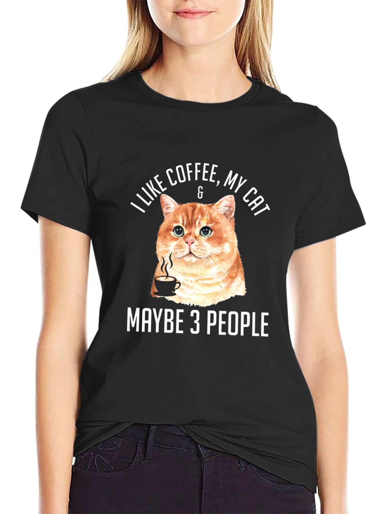 Black Coffee & Cat Lover Graphic Tee - "Maybe 3 People" view 2