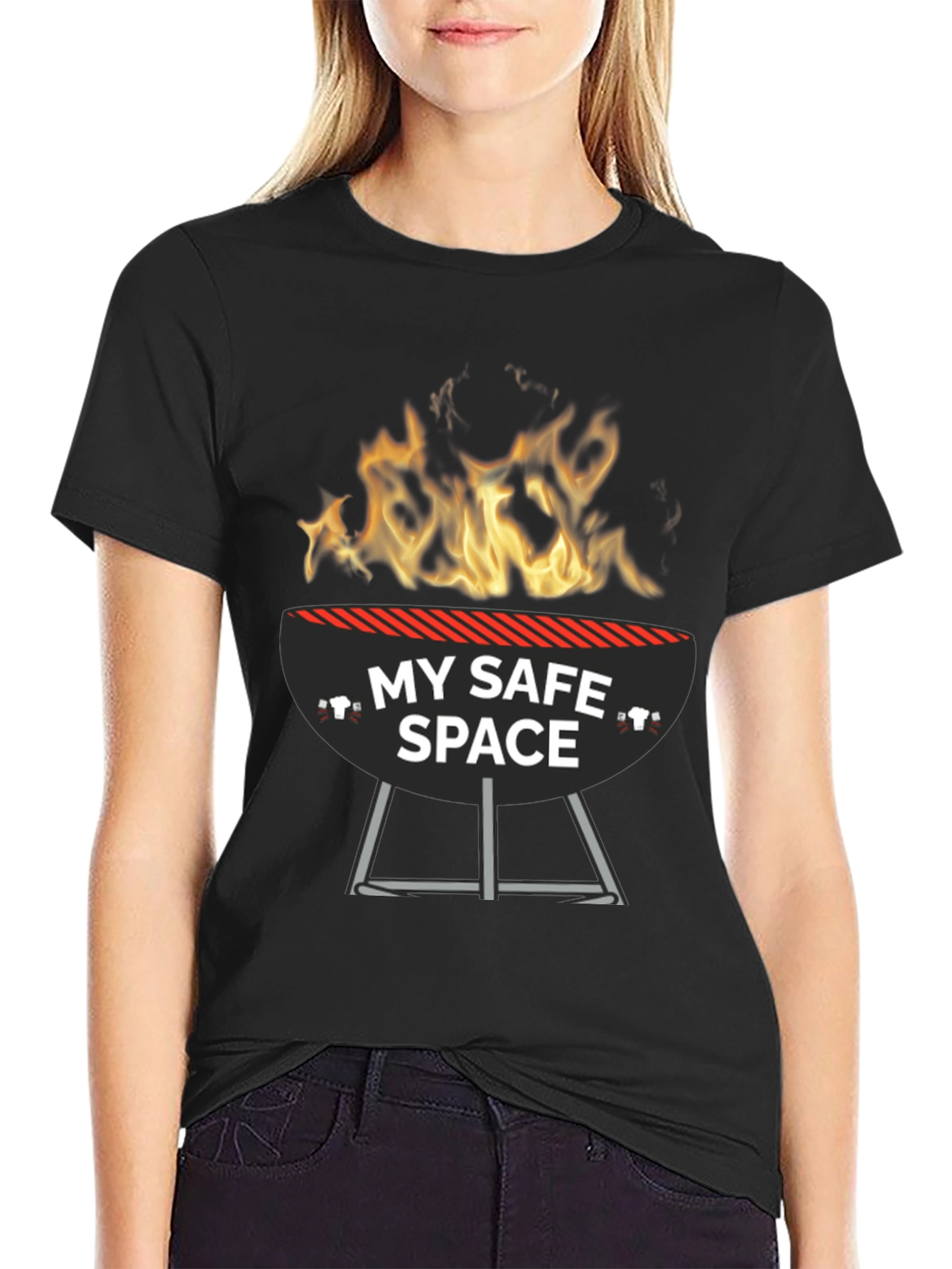 Black My Safe Space BBQ Grill Funny T-Shirt view 2