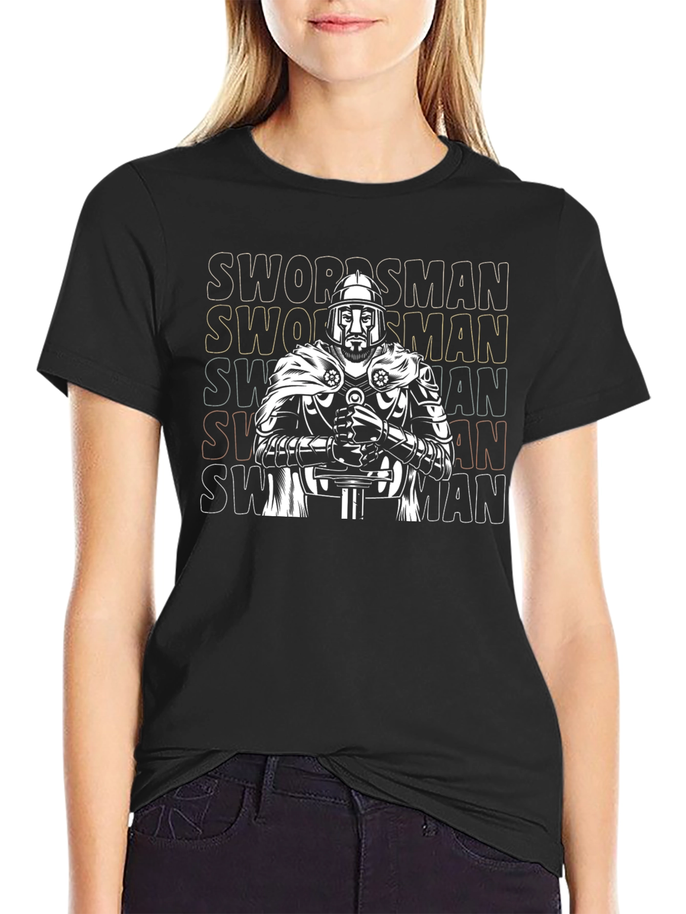 Black Swordsman Graphic Tee - Medieval Warrior Design view 2