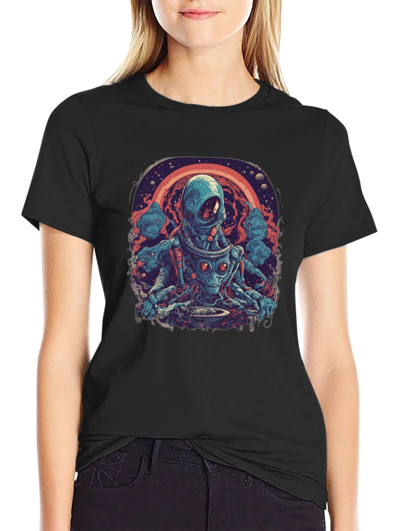 Black Cosmic Alien DJ Graphic Tee - Black view 2