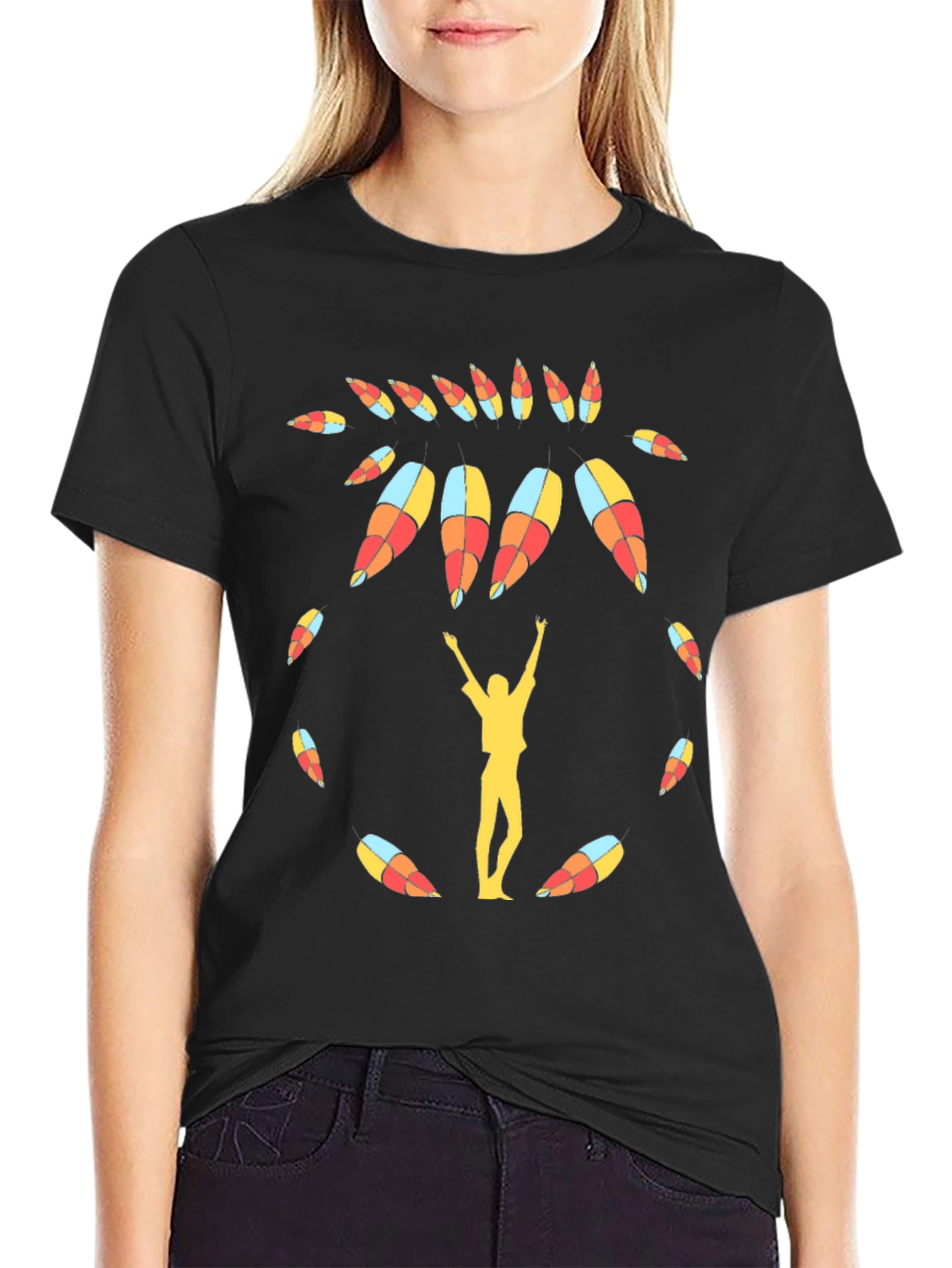 Black Graphic Print Tee: Catching Sunlight view 2