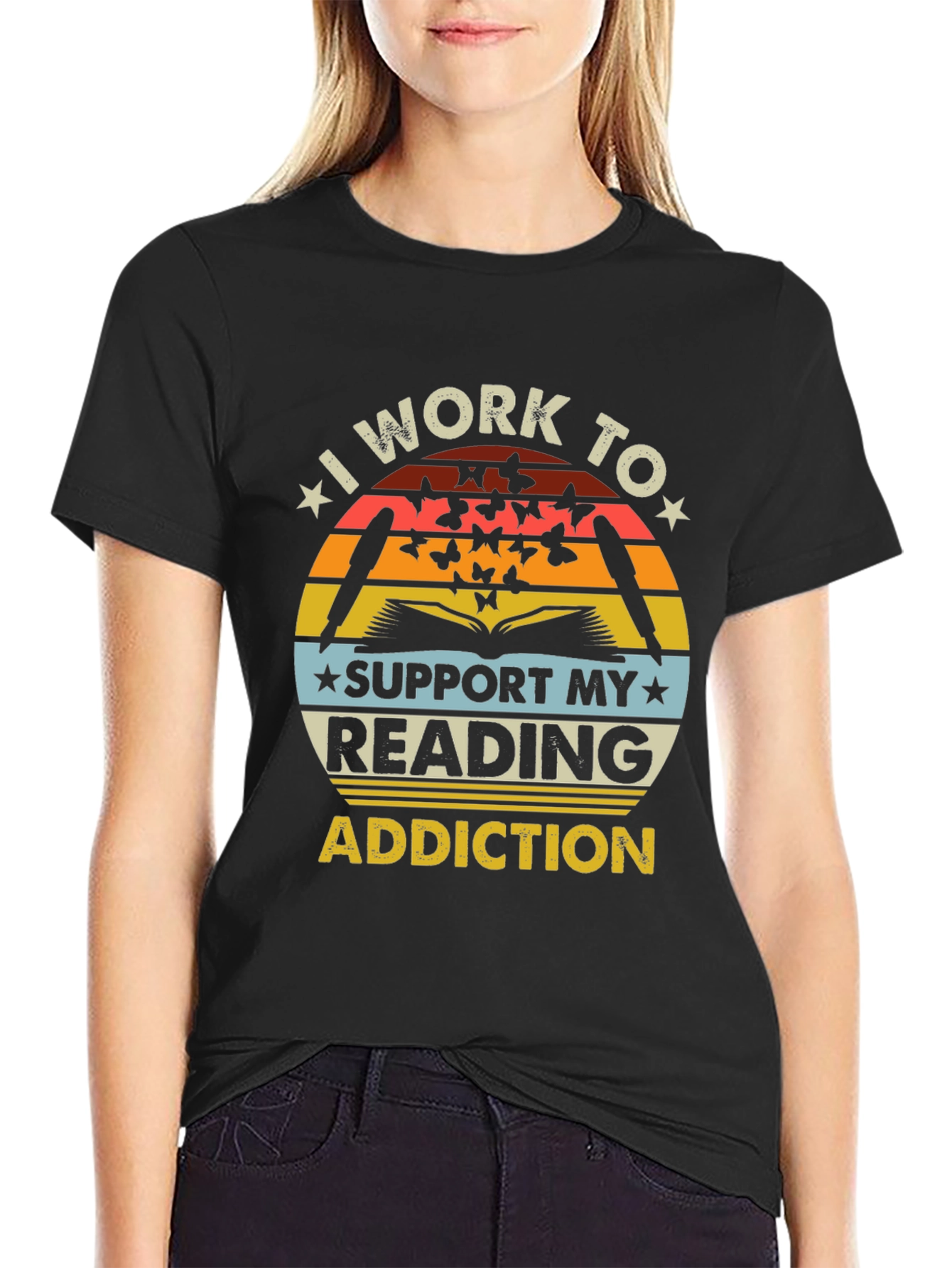 Black Reading Addiction T-Shirt - Book Lover Tee view 2