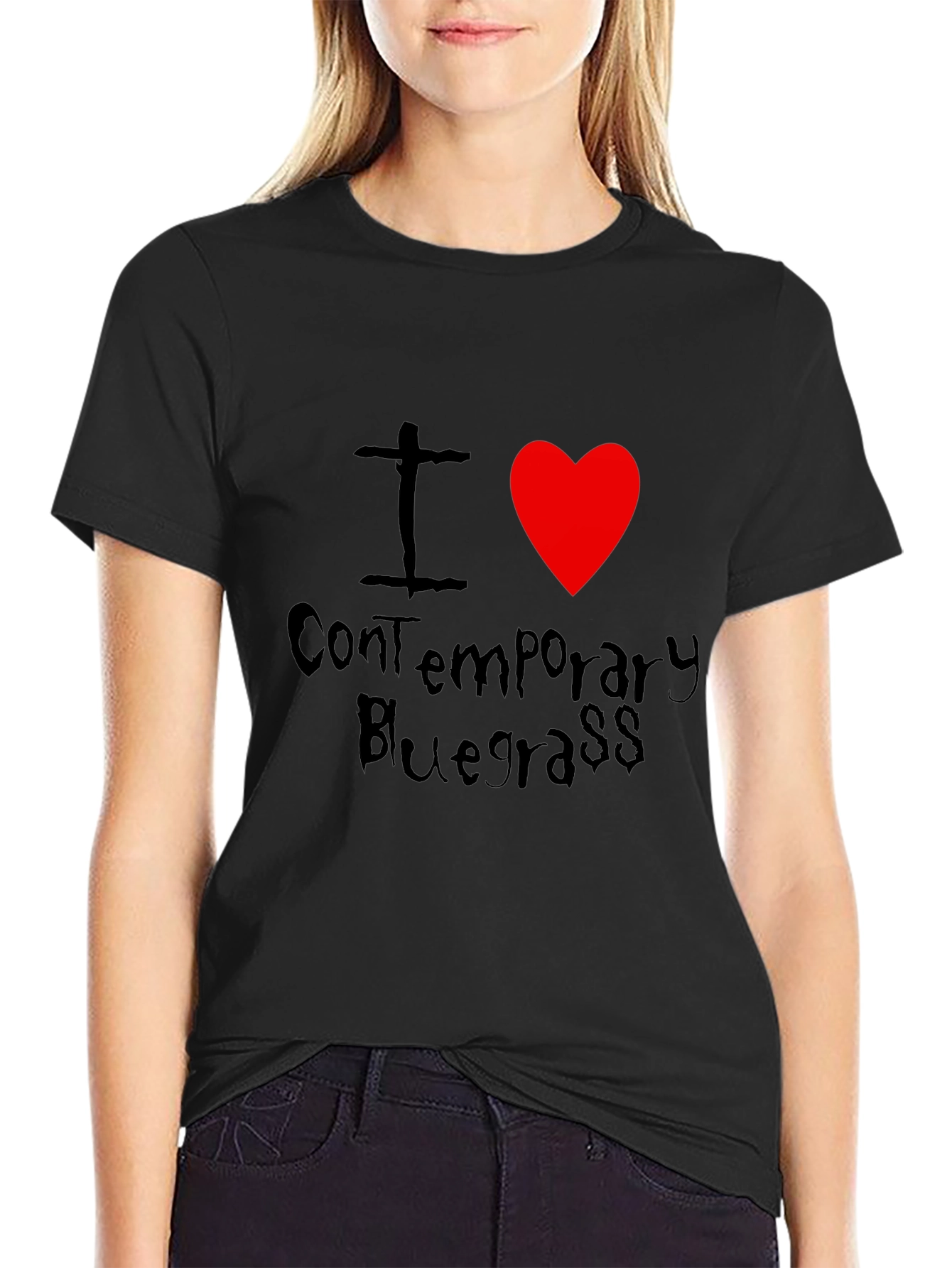 Black I Heart Contemporary Bluegrass Black T-Shirt view 2