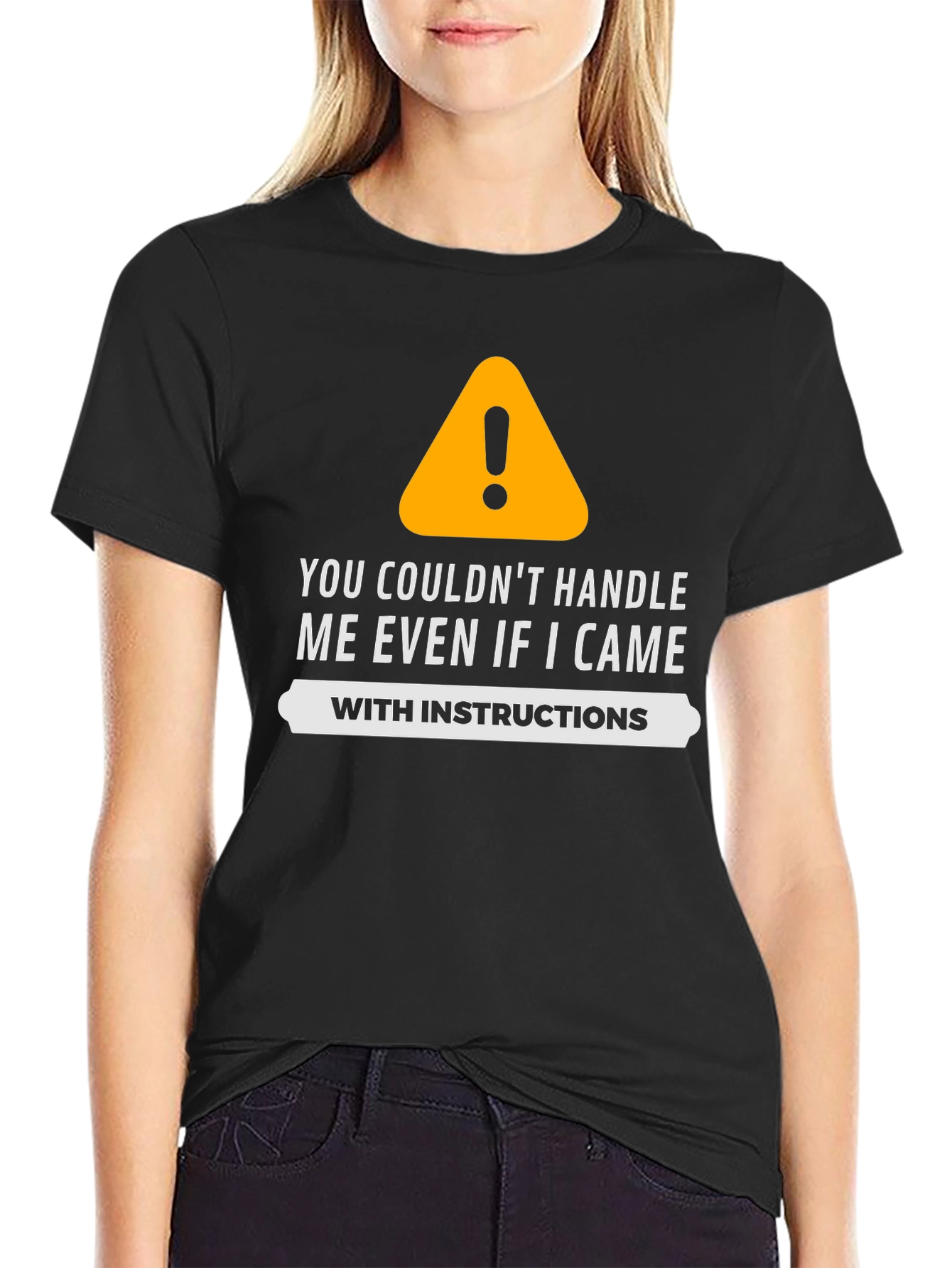Black Funny Warning Sign Graphic T-Shirt view 2