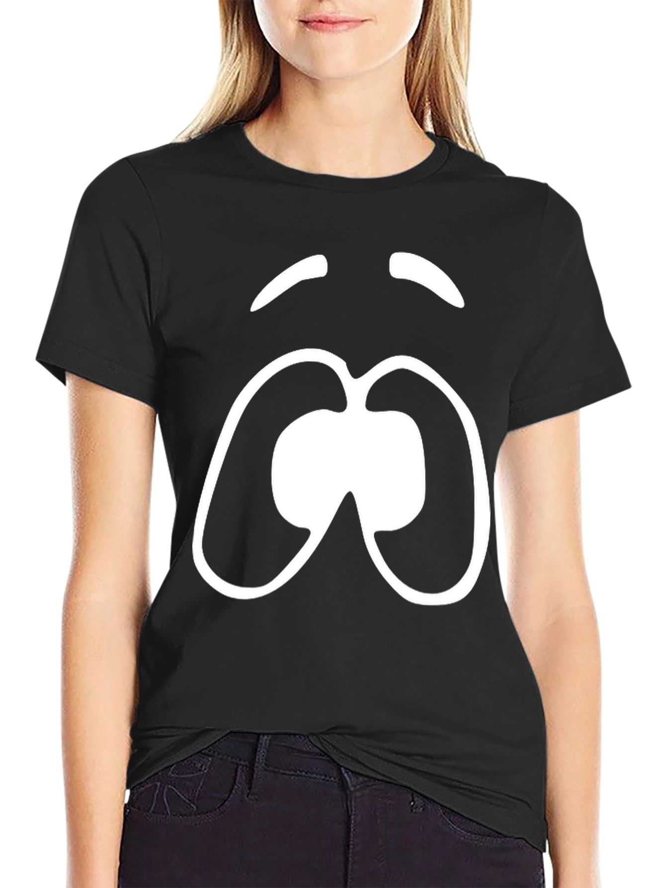Black Funny Cartoon Face Black T-Shirt view 2