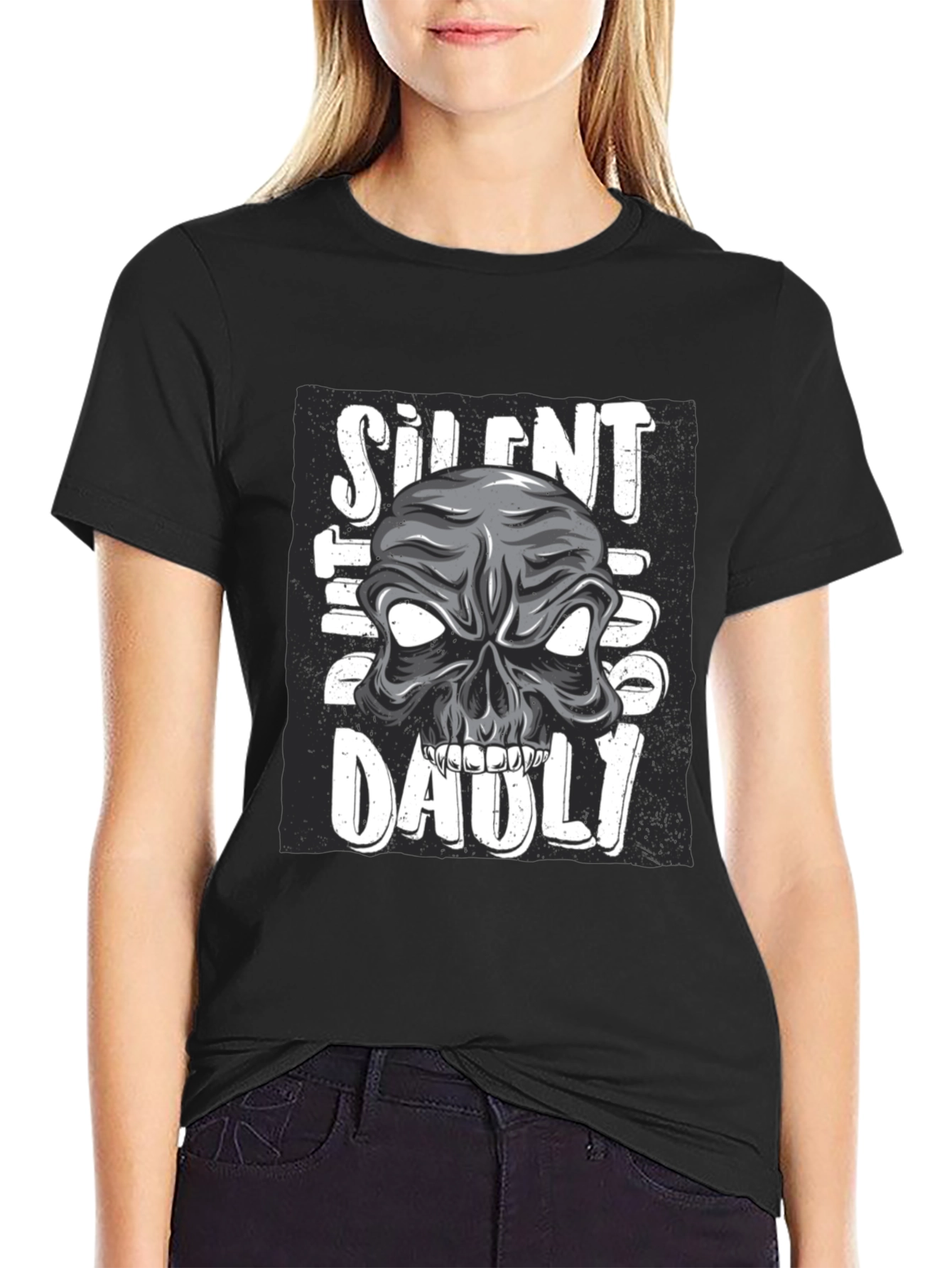 Black Silent But Deadly Skull Graphic T-Shirt view 2