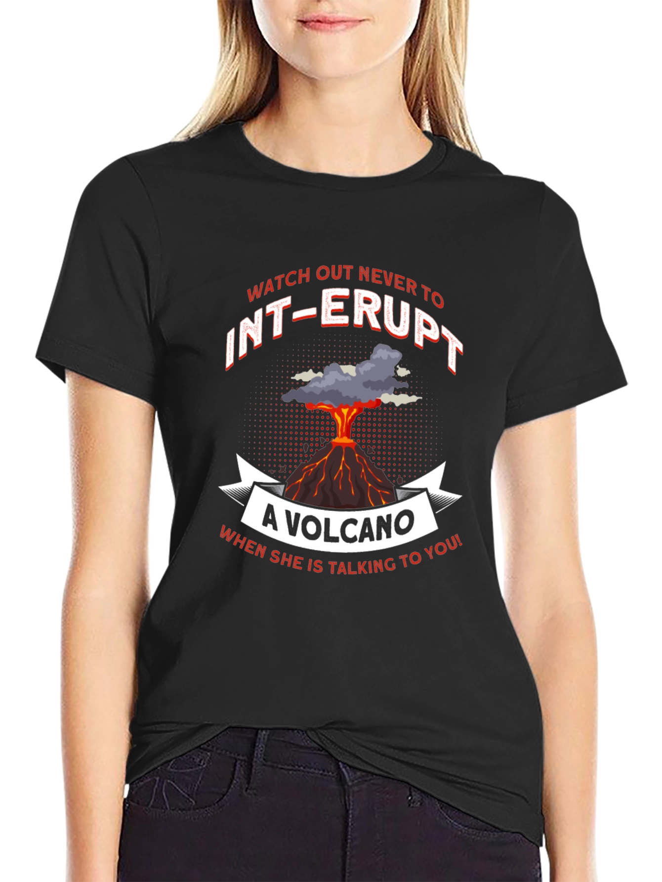Black Volcano T-Shirt: 'Never Interrupt' Graphic Tee view 2