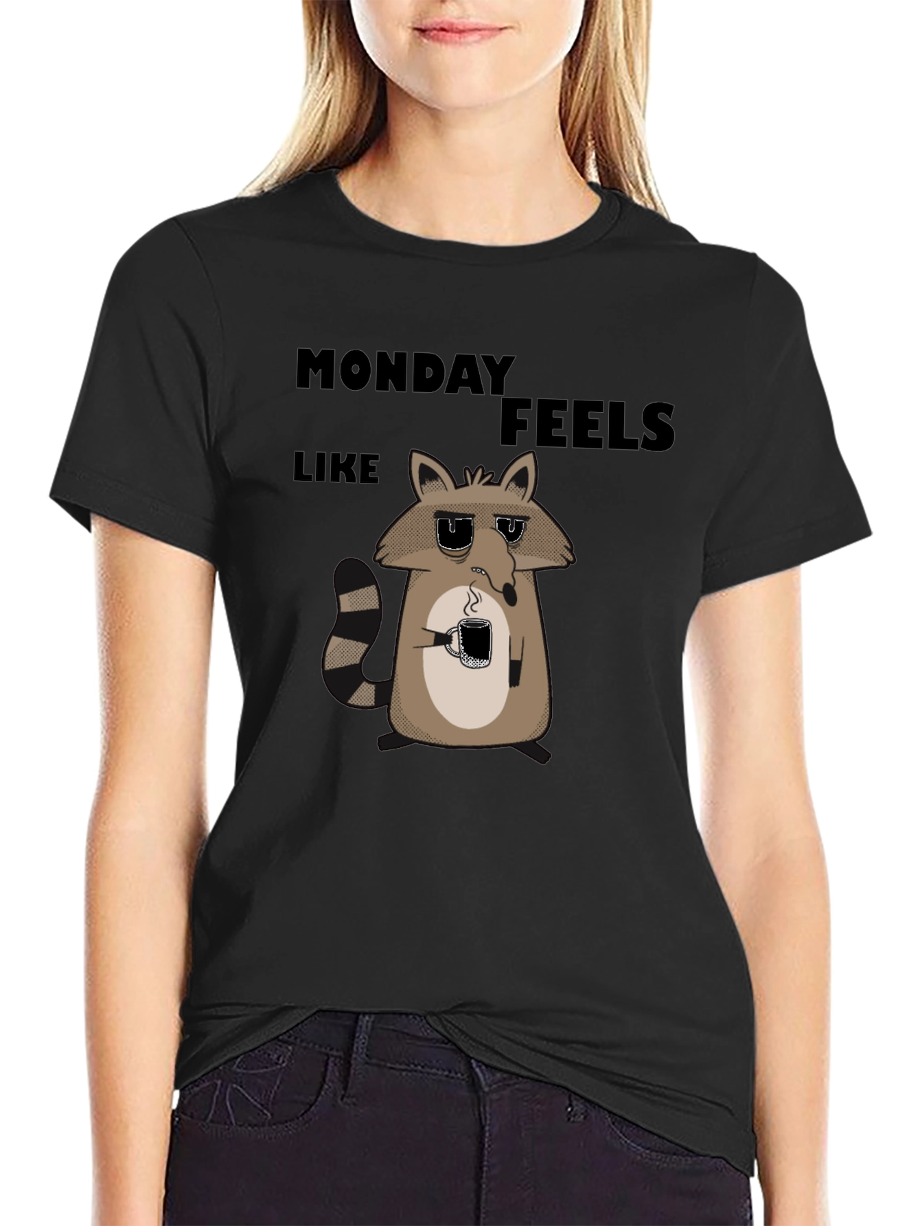 Black Monday Feels Raccoon Graphic T-Shirt view 2