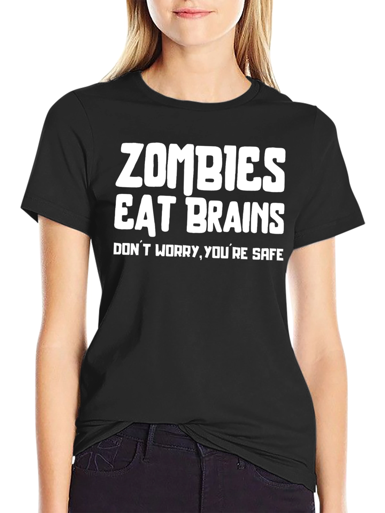 Black Zombies Eat Brains Graphic Tee - Don't Worry, You're Safe! view 2