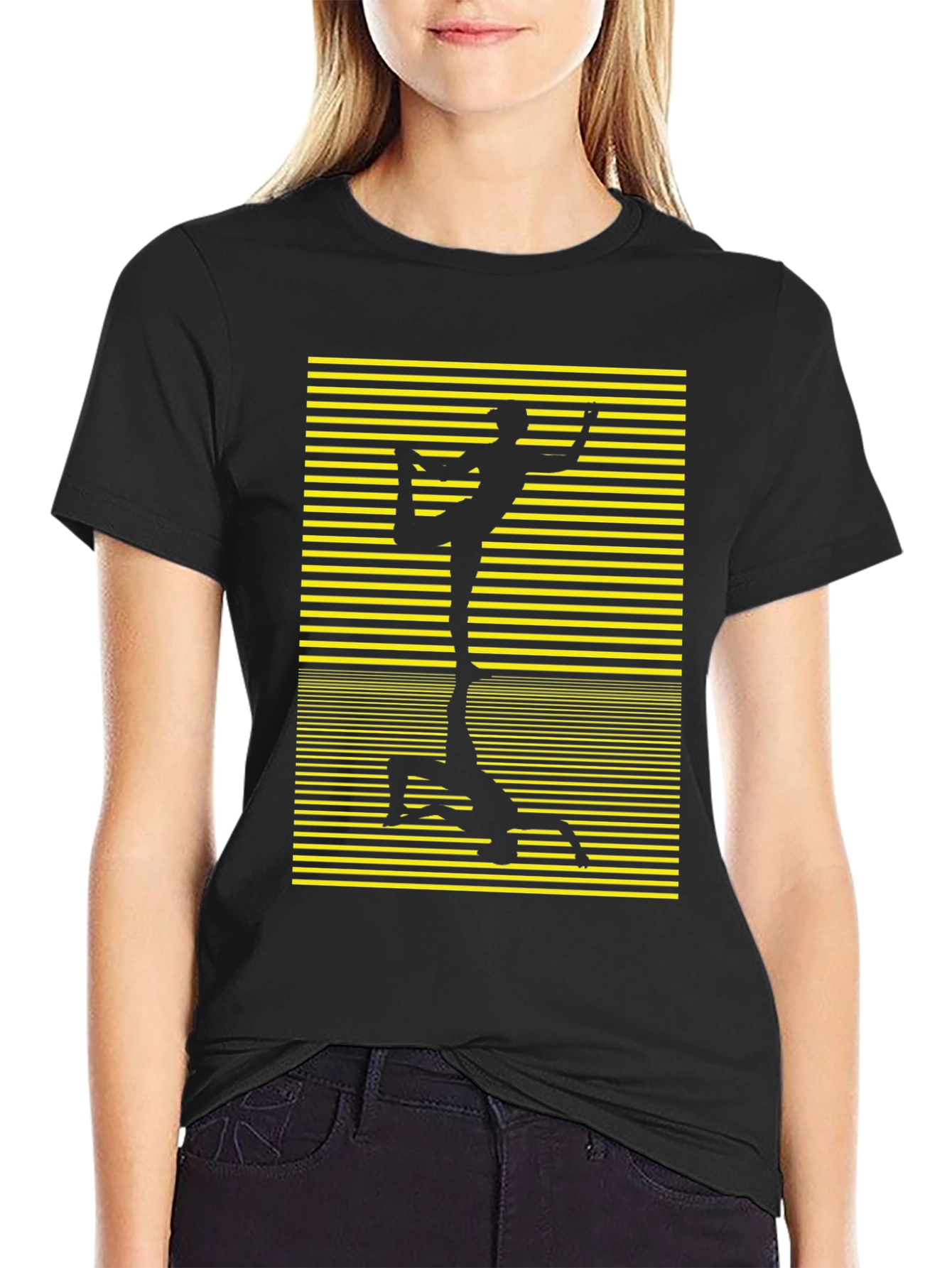 Black Yoga Silhouette Graphic Tee - Black Cotton Blend view 2