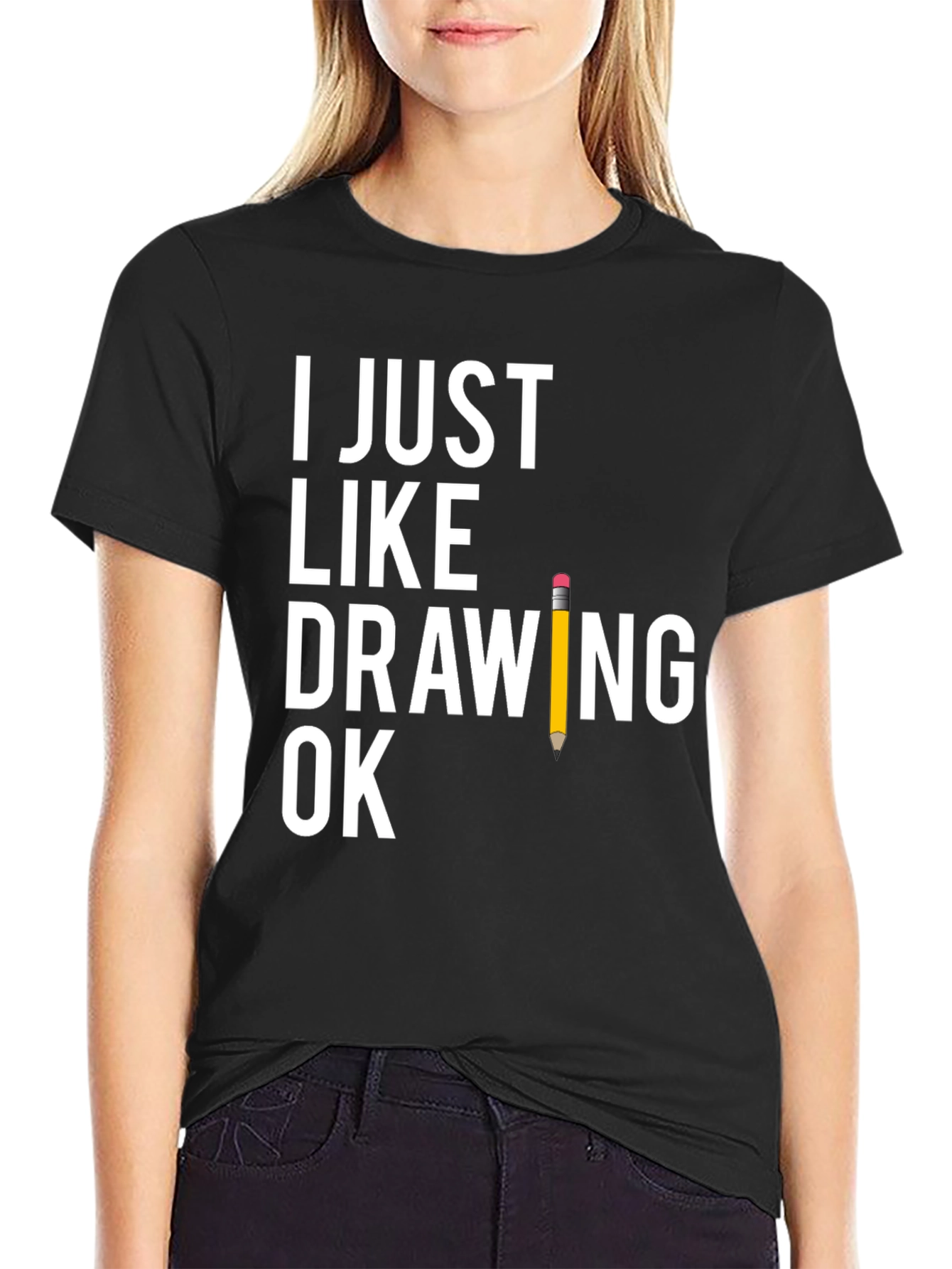 Black Funny Drawing T-Shirt - "I Just Like Drawing Ok" view 2