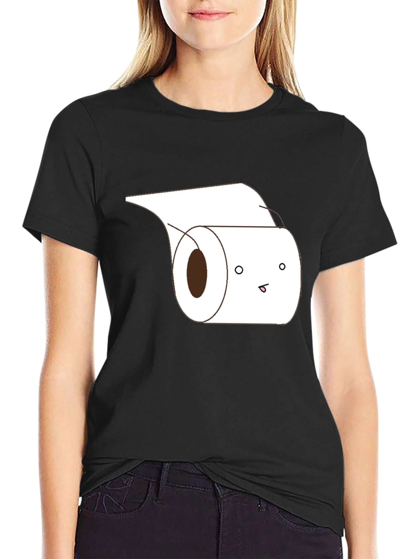 Black Funny Toilet Paper Roll Graphic Tee - Black view 2