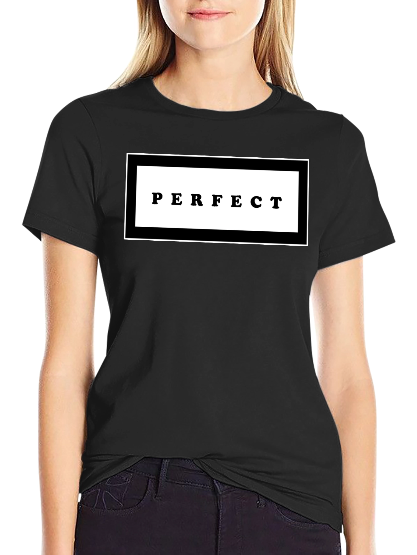 Black Perfect Graphic Print Black Crew Neck T-Shirt view 2