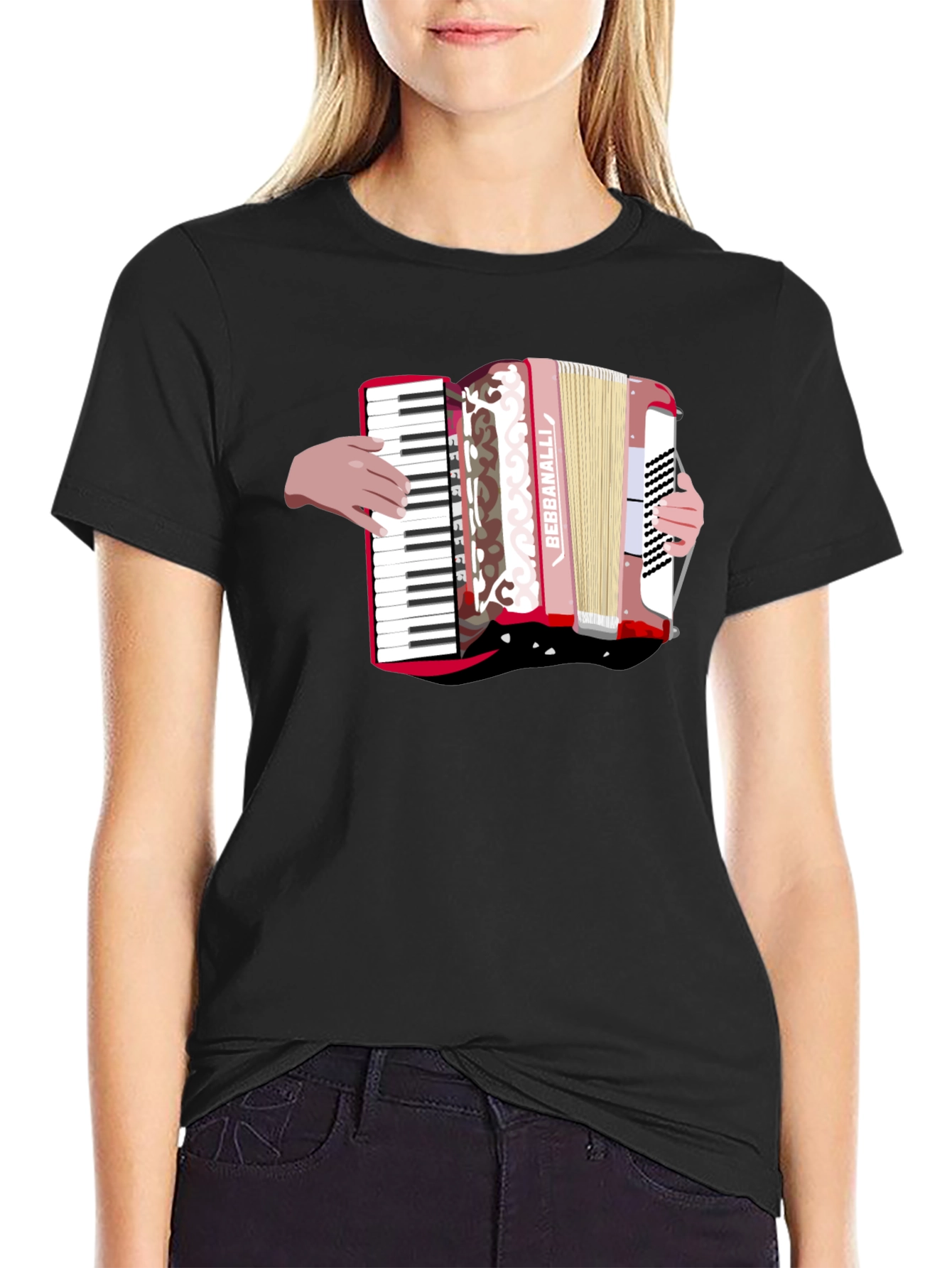 Black Accordion Graphic Black T-Shirt view 2