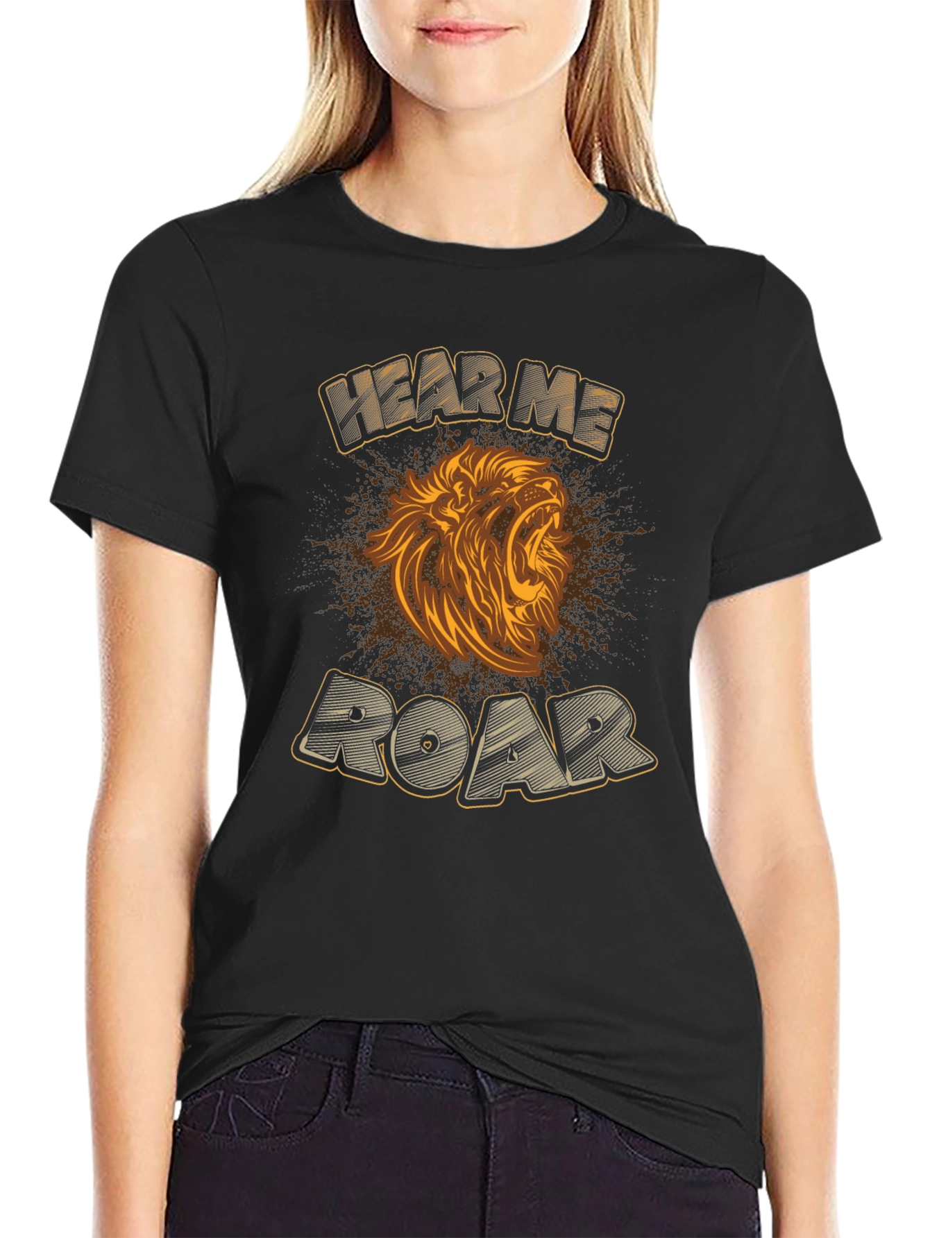 Black Hear Me Roar Lion Graphic T-Shirt view 2