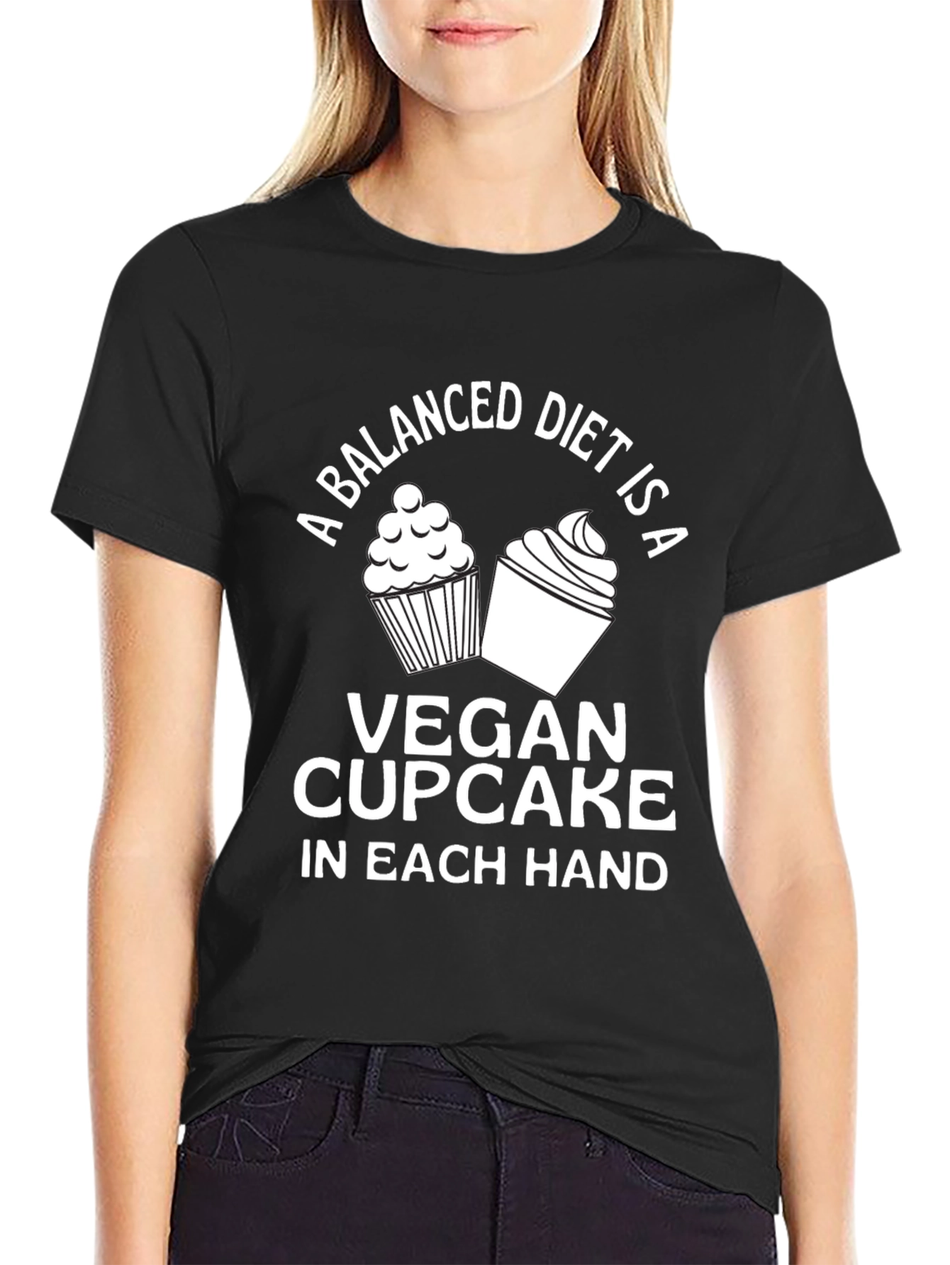 Black Vegan Cupcake T-Shirt - Balanced Diet Design view 2