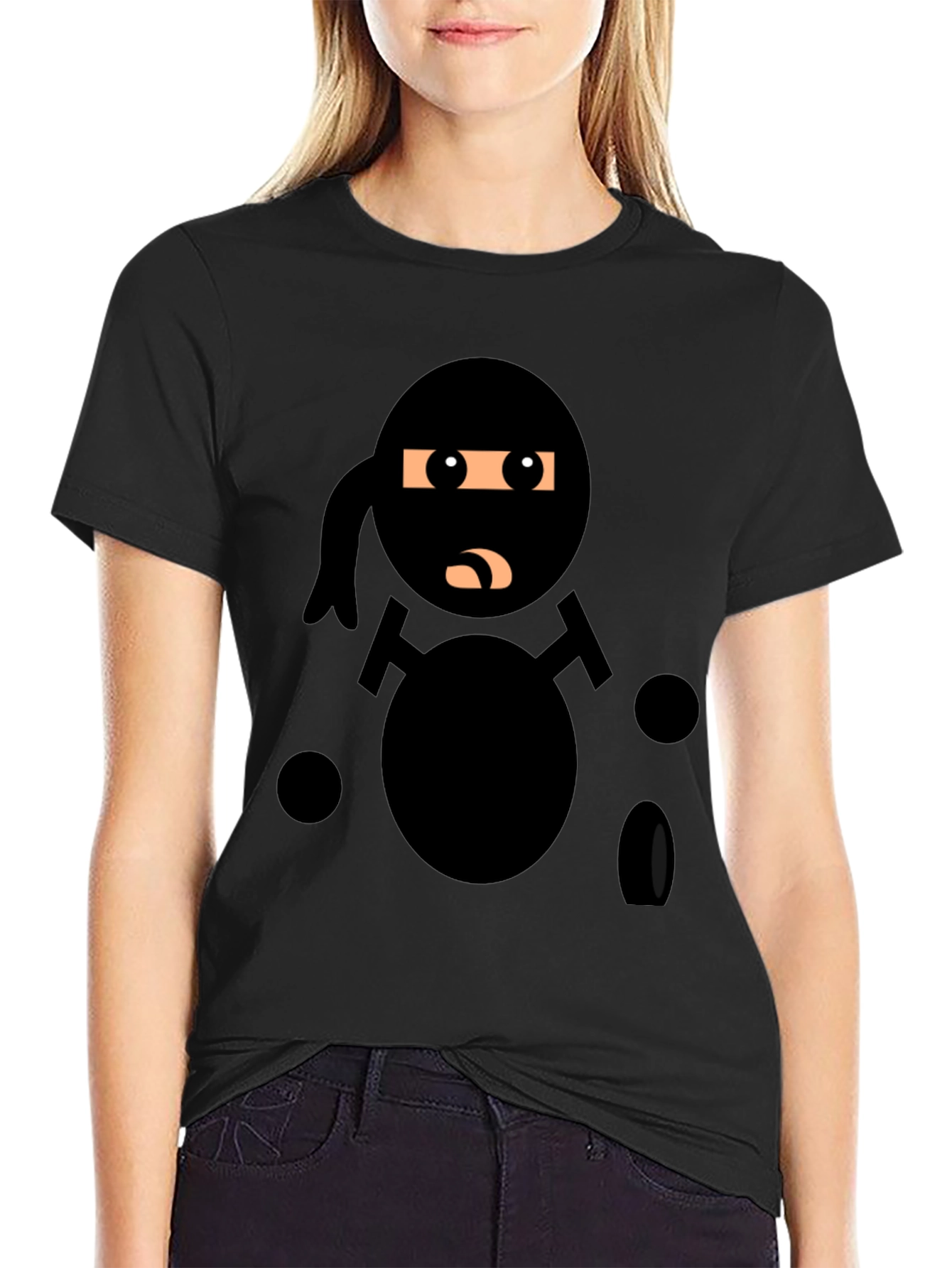 Black Ninja Cartoon Black T-Shirt view 2