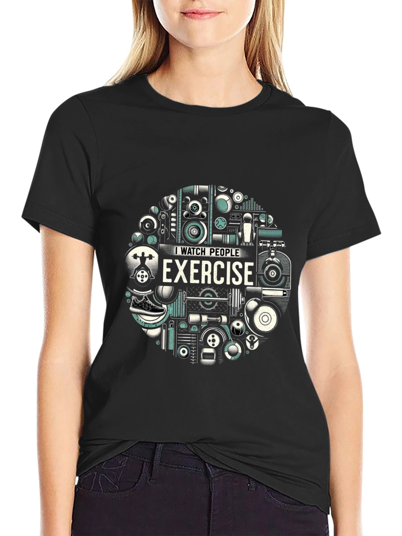 Black Funny "I Watch People Exercise" Graphic Tee view 2