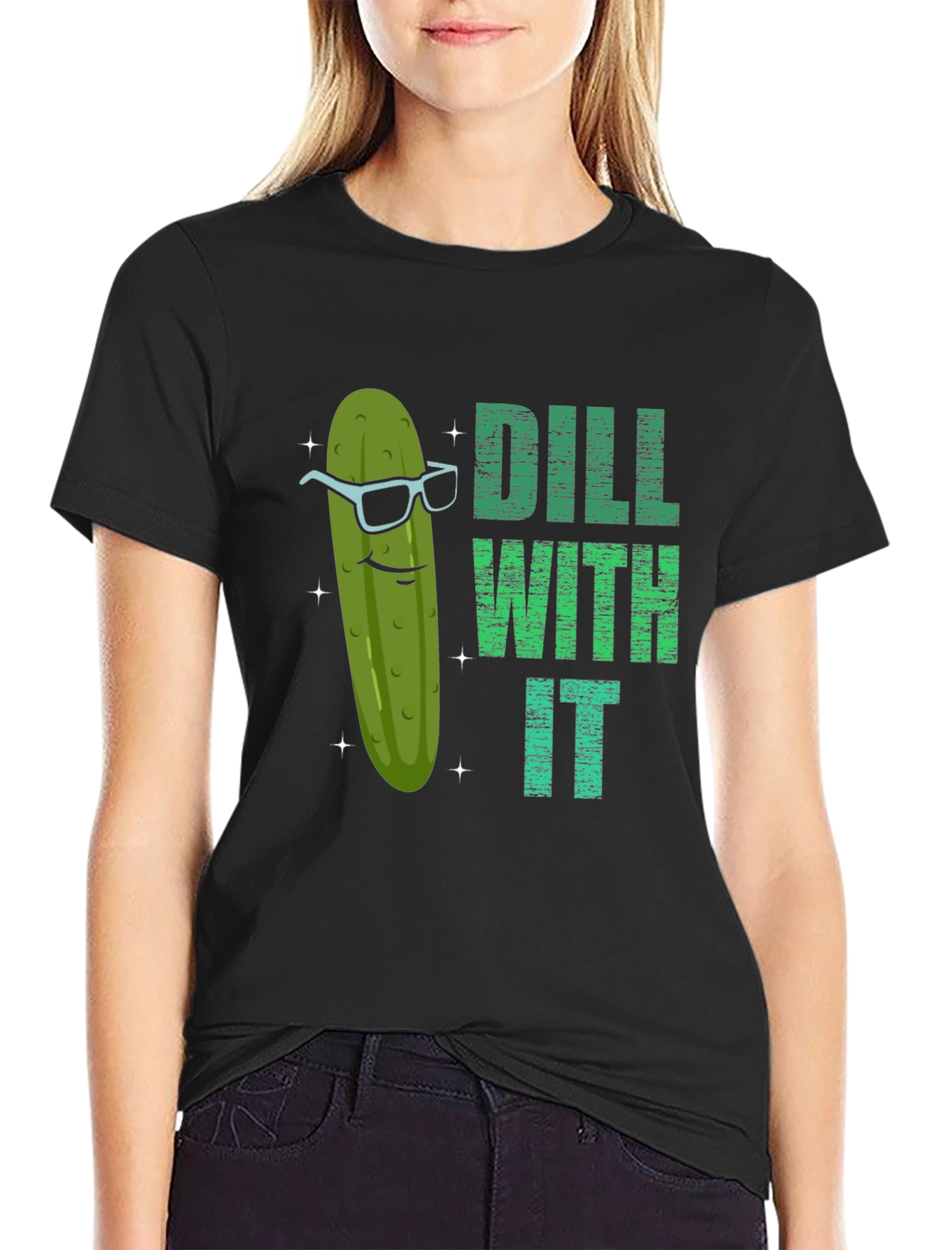 Black Dill With It Funny Pickle Graphic T-Shirt view 2
