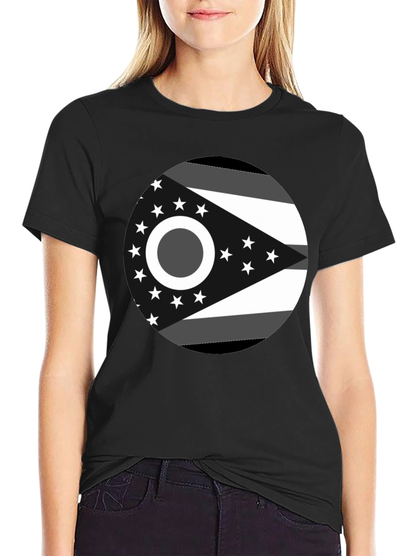 Black Ohio State Flag Graphic Tee - Black Cotton Blend view 2