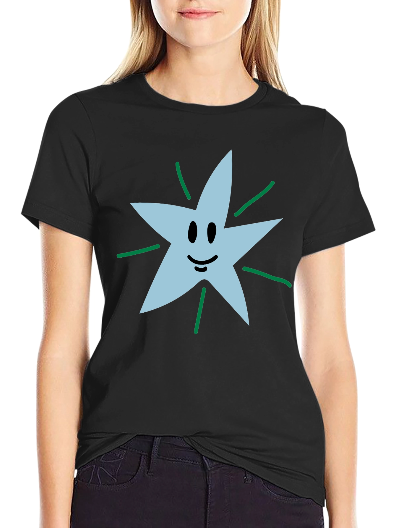 Black Smiling Star Graphic Tee - Soft Cotton Blend view 2