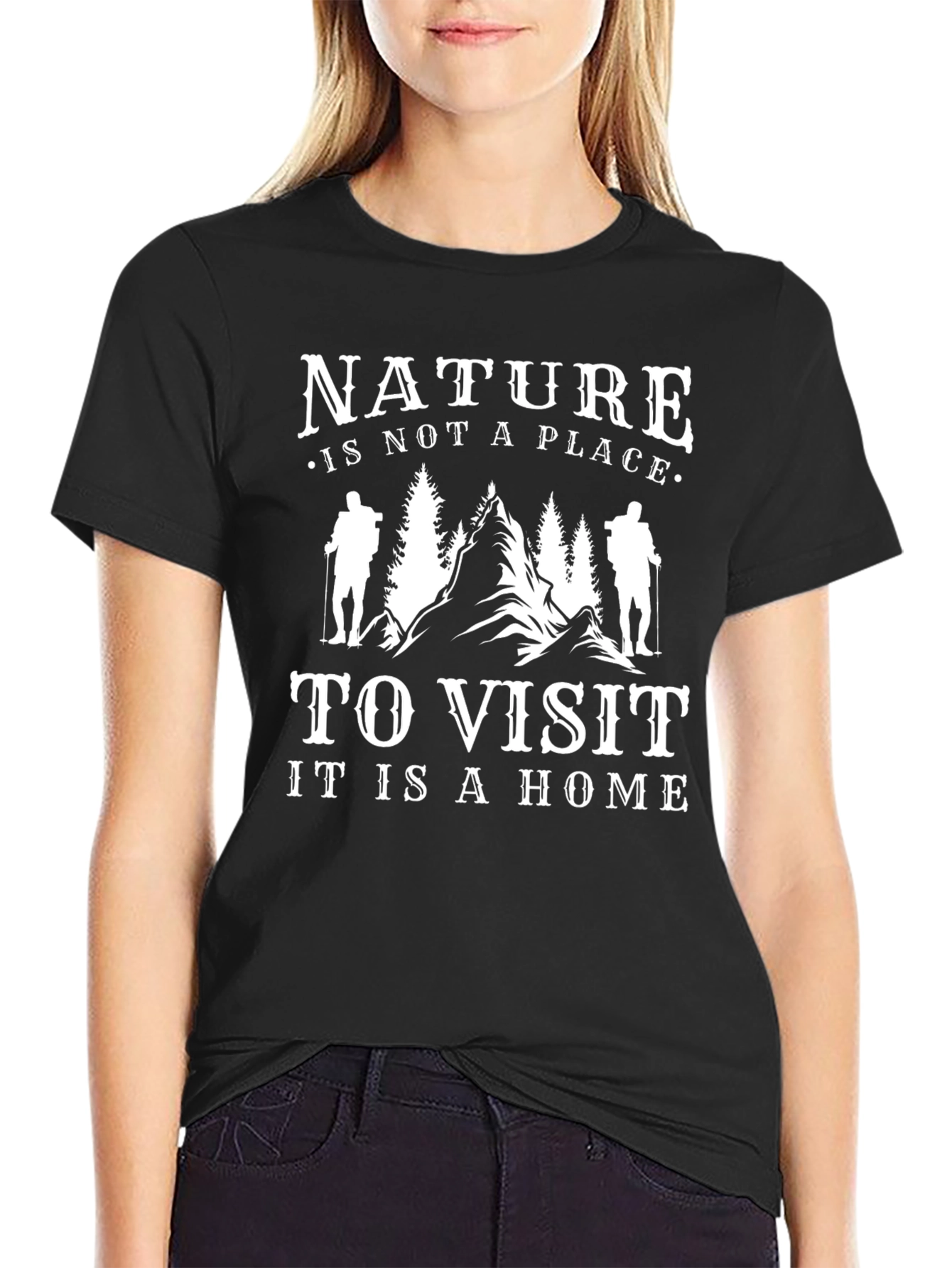 Black Nature Is Home Graphic Tee - Black Casual T-Shirt view 2