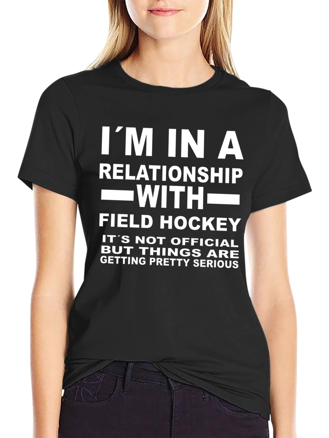 Black Field Hockey Relationship T-Shirt - Funny Sports Tee view 2