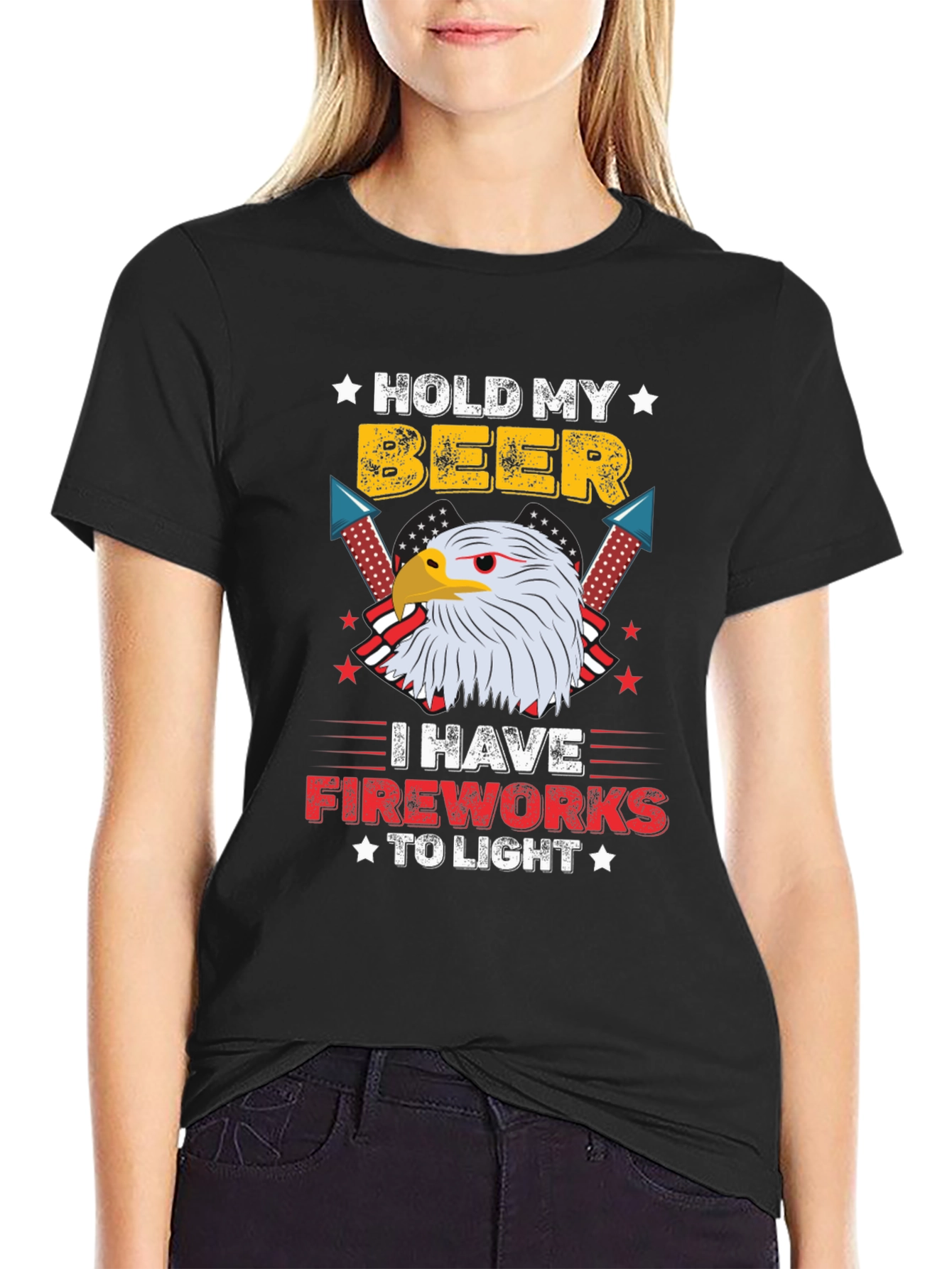 Black Hold My Beer I Have Fireworks To Light T-Shirt view 2