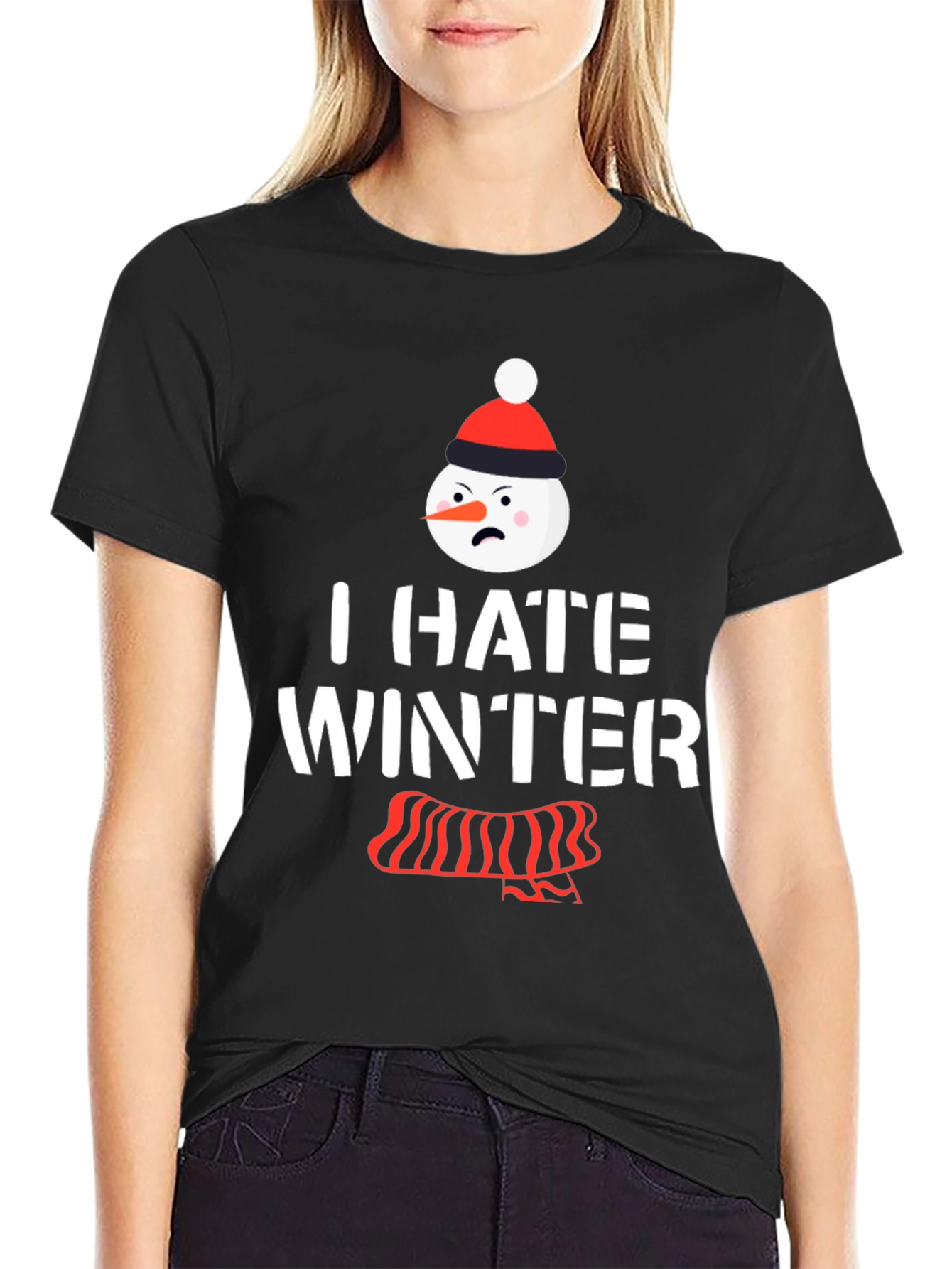 Black I Hate Winter T-Shirt, Funny Snowman Tee view 2