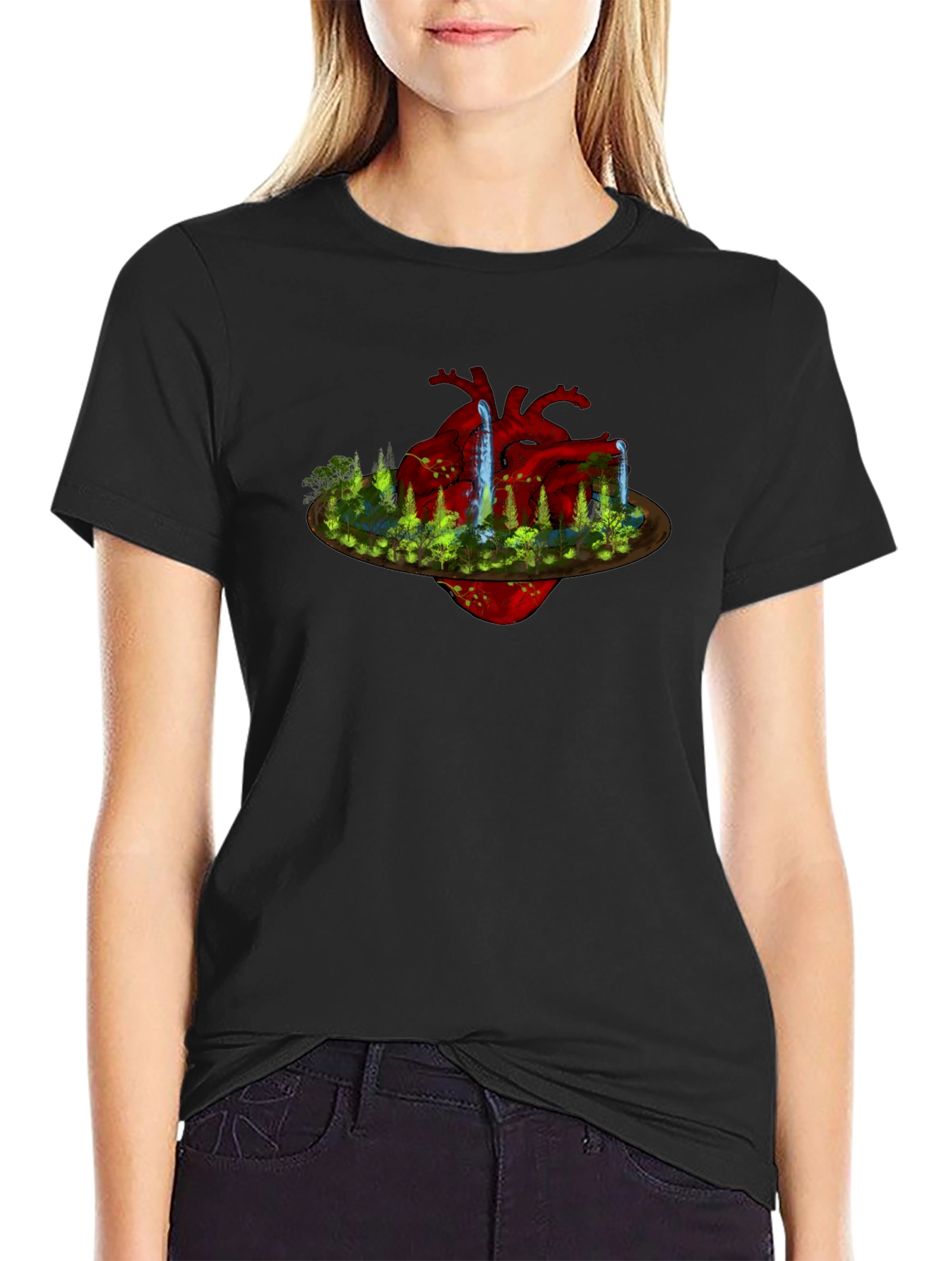 Black Surreal Heart Landscape Black T-Shirt view 2