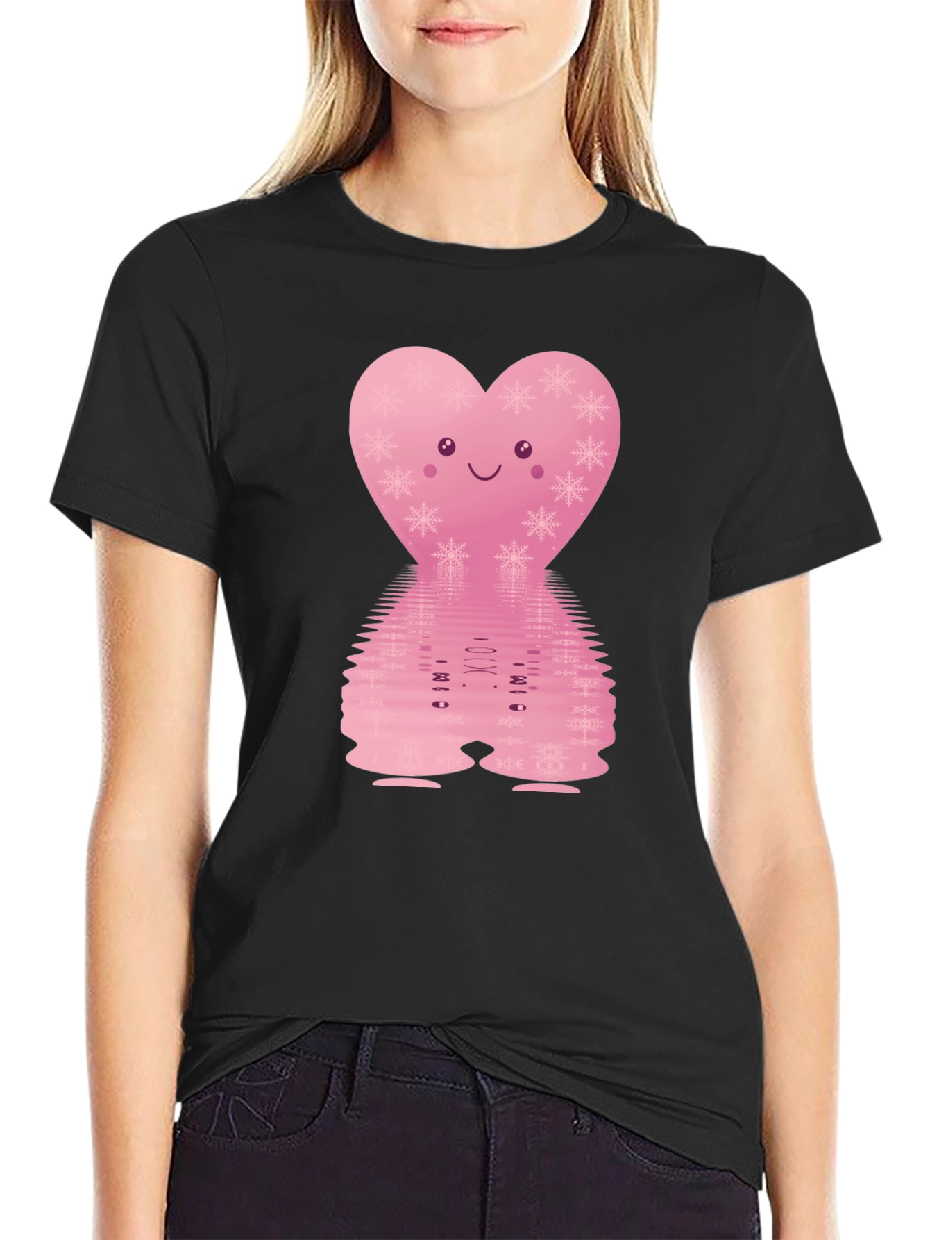 Black Cute Pink Heart Graphic Tee view 2